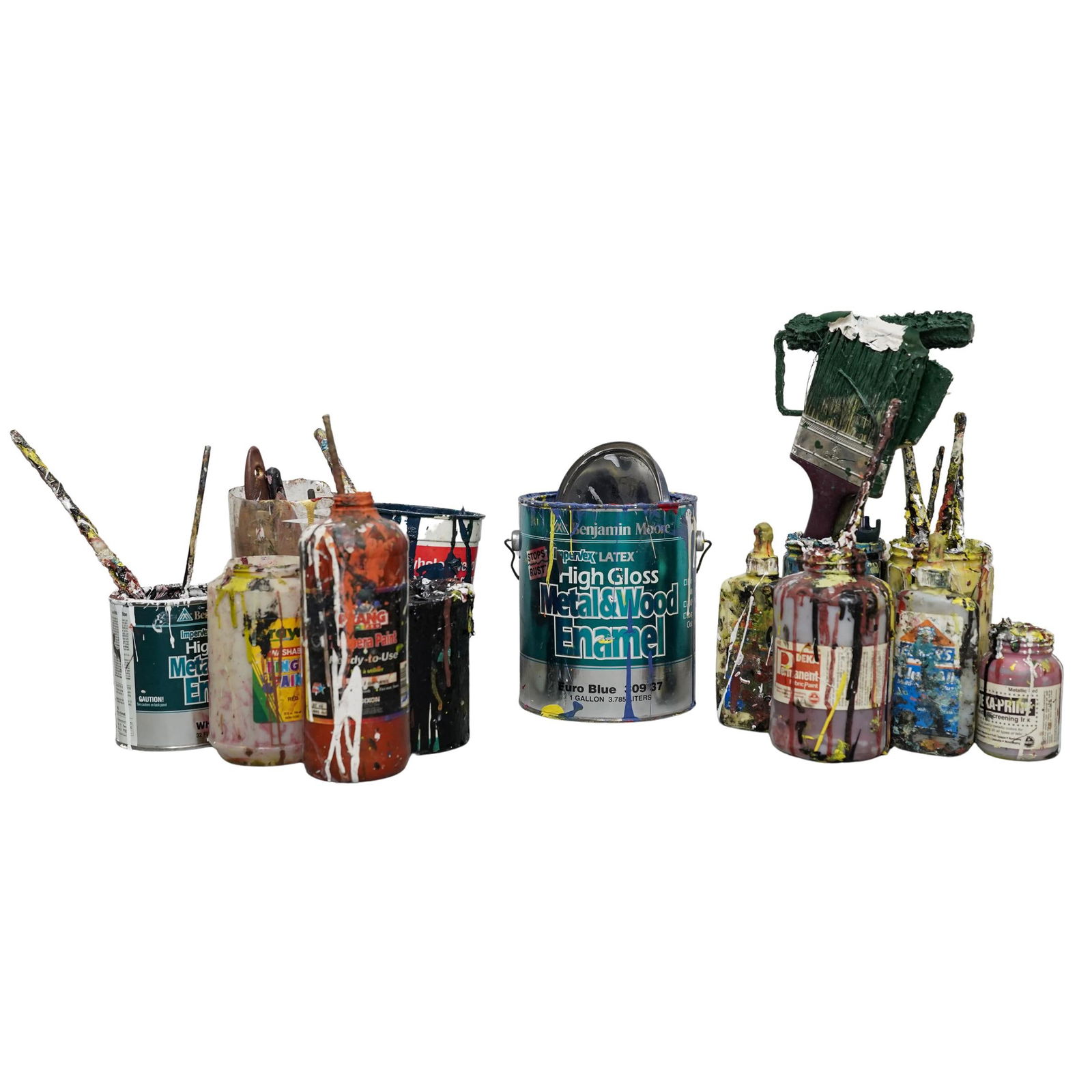 Purvis Young Personal Paint Cans: Purvis Young Personal Paint Cans Late 20th to early 21st Cent., USA Purvis Young assemblage style installation composed of paint cans, containers, and paint incrusted tools used by the artist. The