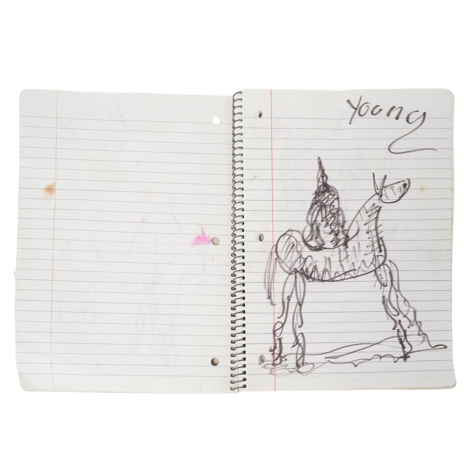 Purvis Young (USA, 1943-2010) Sketchbook Drawings: Purvis Young (USA, 1943-2010) Sketchbook DrawingsLate 20th to early 21st Cent., USAPurvis Young sketchbook including eight drawings, in which the artist explores several of his recurring themes includ