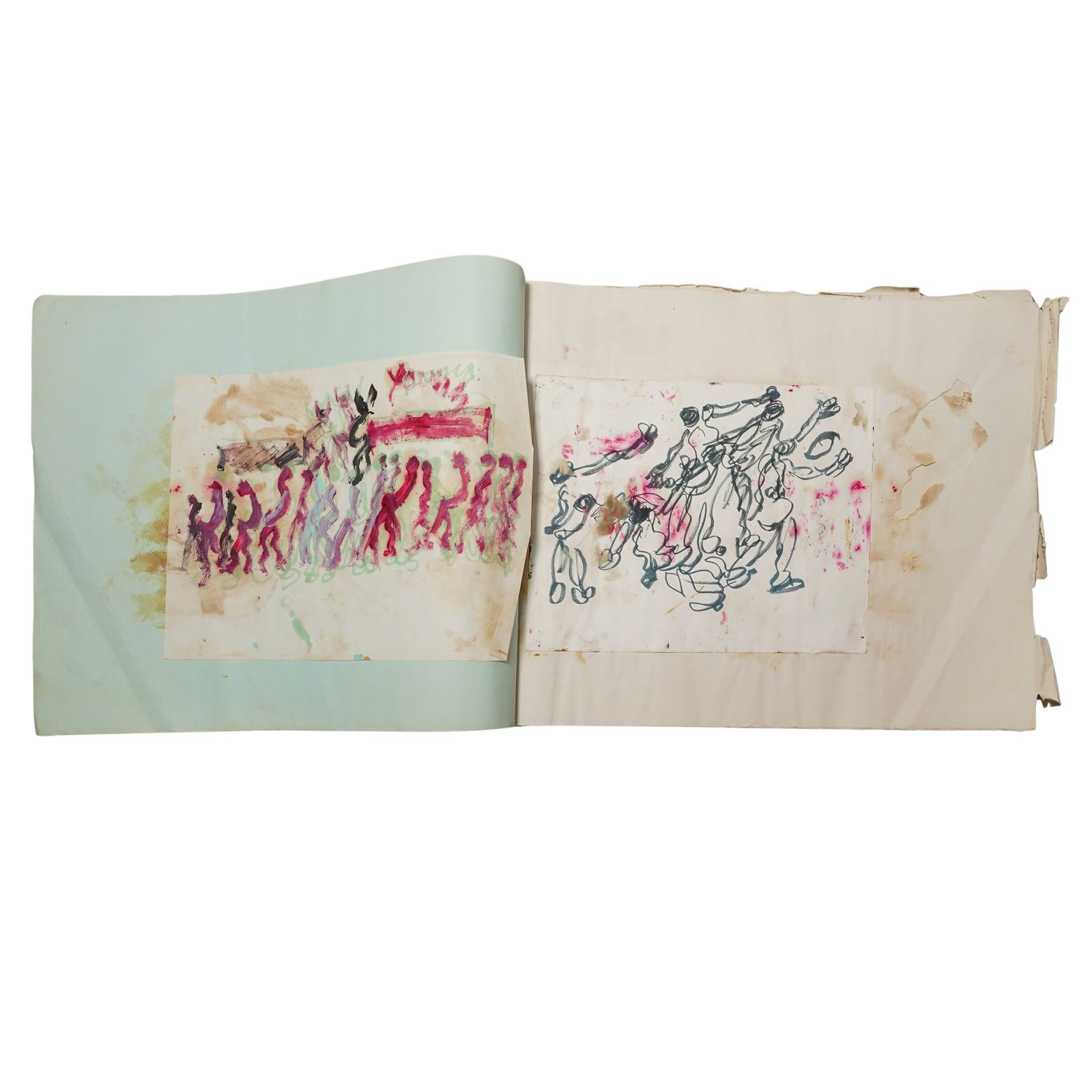Purvis Young (USA, 1943-2010) Sketchbook Drawings: Purvis Young (USA, 1943-2010) Sketchbook DrawingsLate 20th to early 21st Cent., USAPurvis Young sketchbook including drawings, in which the artist explores several of his recurring themes including an