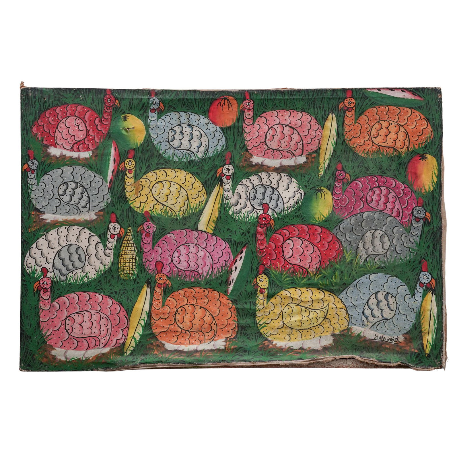 Sisson Blanchard (Haitian, 1929-1981) Chickens Oil on Canvas (1 of 3)