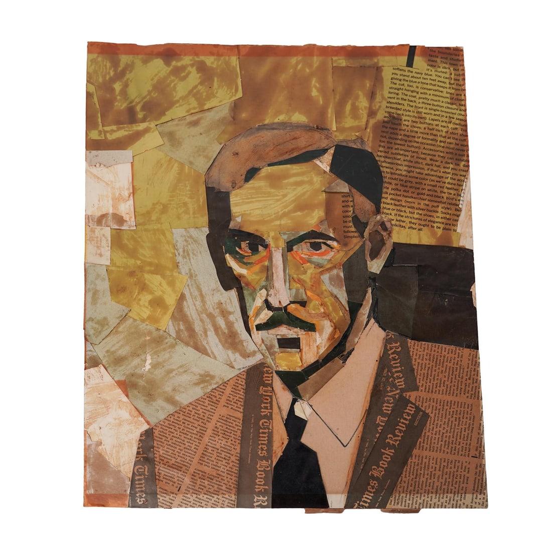 Mixed Media Portrait Collage: Mixed Media Portrait Collage20th century, AmericanA mixed media portrait collage created from newspaper and magazine clippings. Signed or marked illegibly on back.Provenance: Purchased from storage un