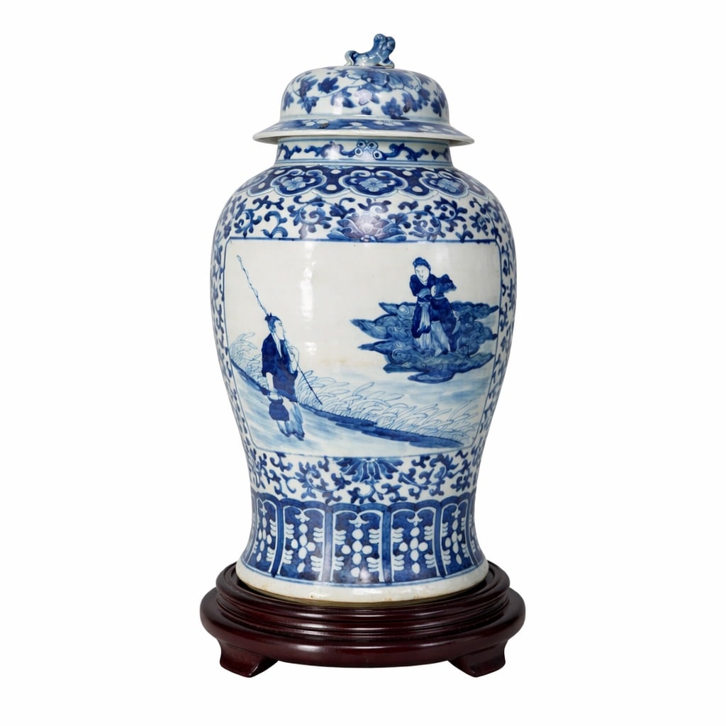 Large 19th Cent. Chinese Blue and White Porcelain Urn (1 of 8)