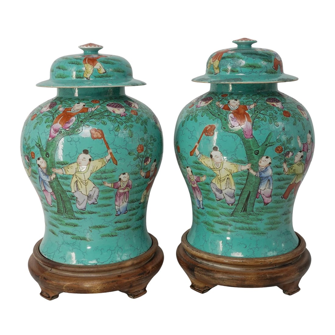 Pair of 19th Cent. Chinese Turquoise Glaze Porcelain Urns (1 of 10)