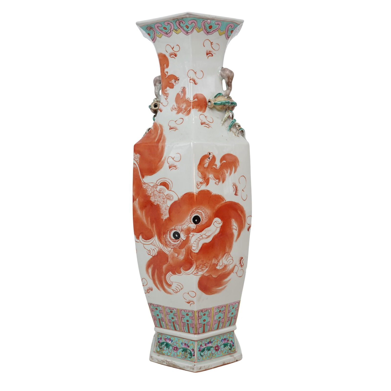 Chinese Early Republic Iron Red Porcelain Foo Dog Vase (1 of 12)