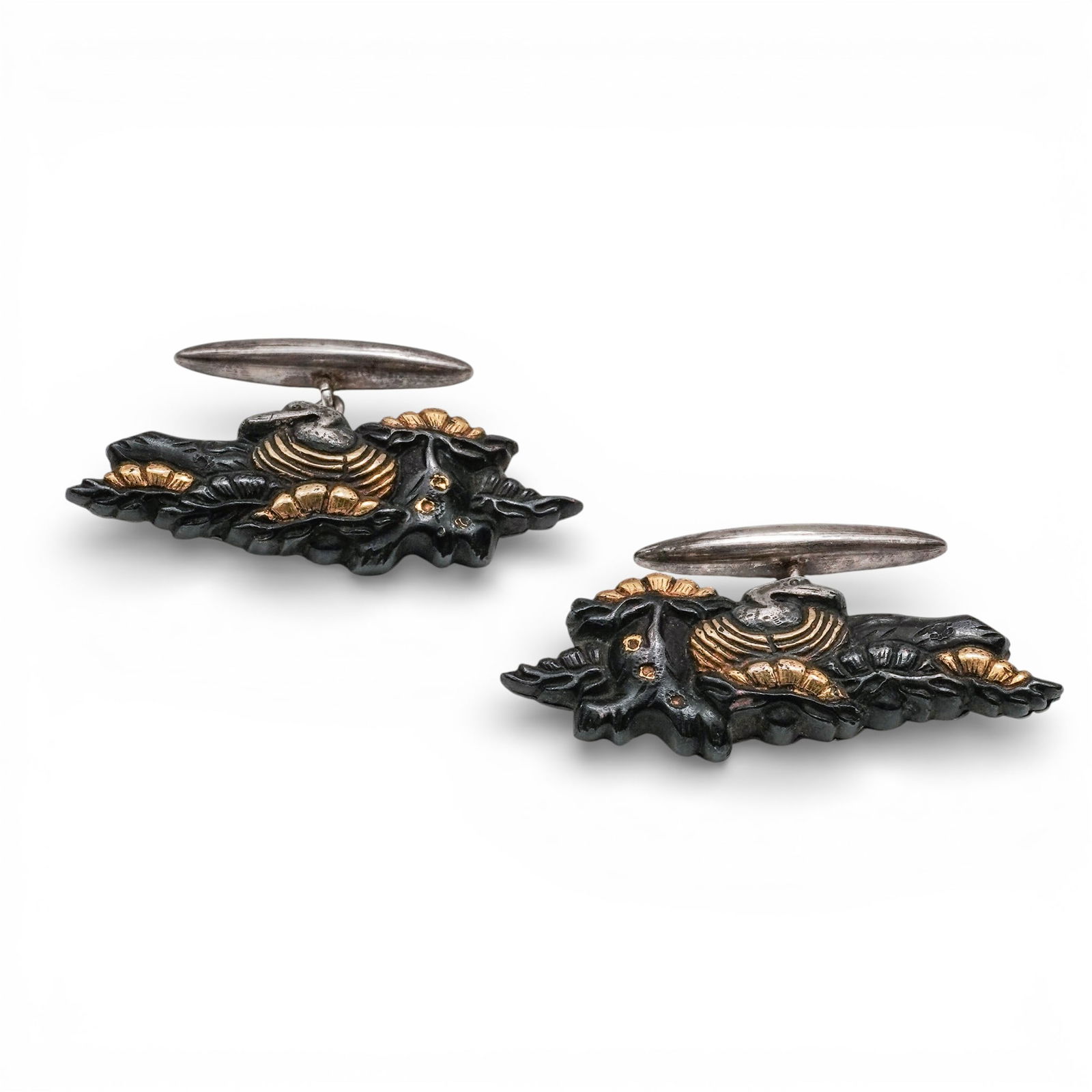 Japanese Meiji Period Mixed Metal Shakudo Cufflinks (1 of 5)