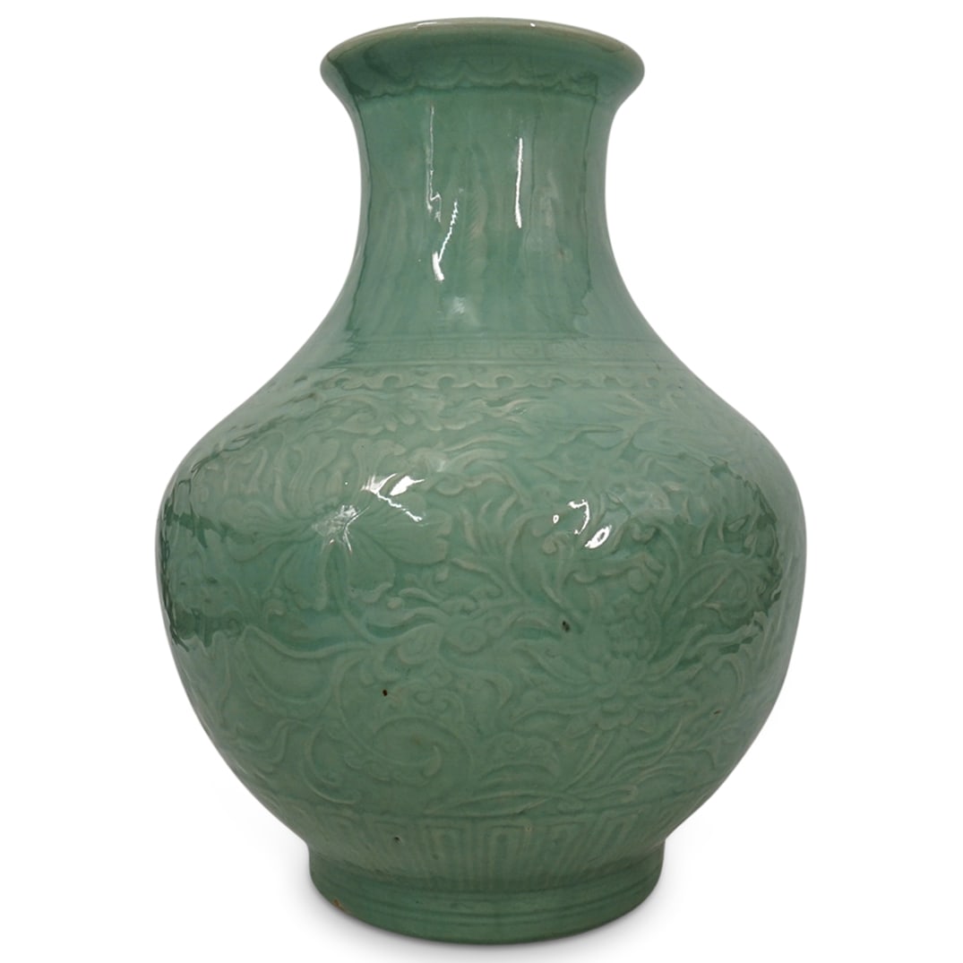 Antique Chinese Finely Carved Celadon Glazed Vase (1 of 7)