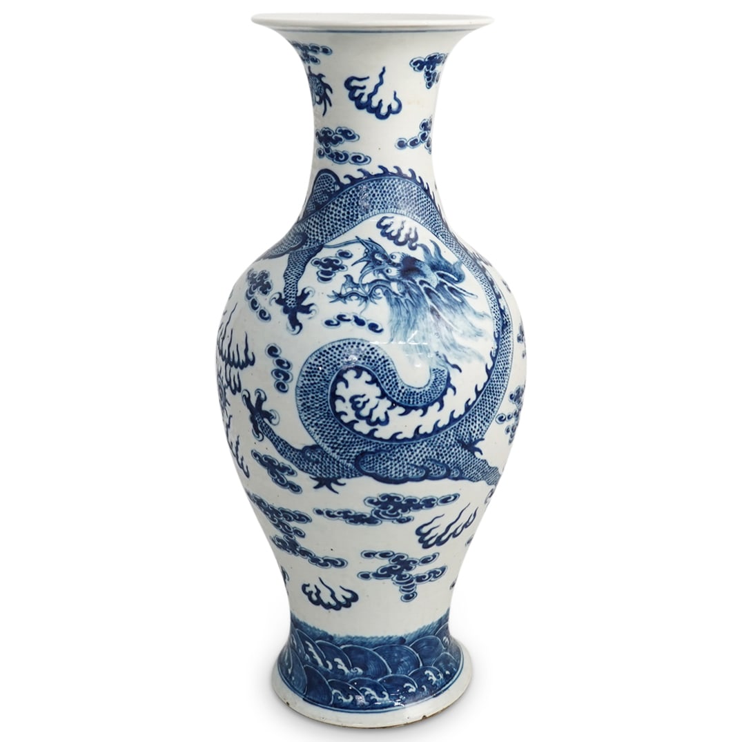 19th Cent. Chinese Blue and White Porcelain Dragon Vase (1 of 4)