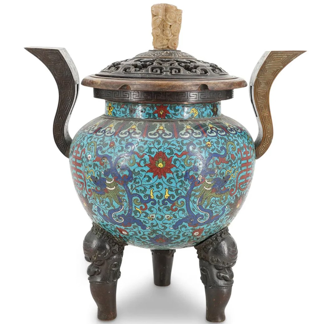 Large Antique Chinese Cloisonne Tripod Censer (1 of 9)