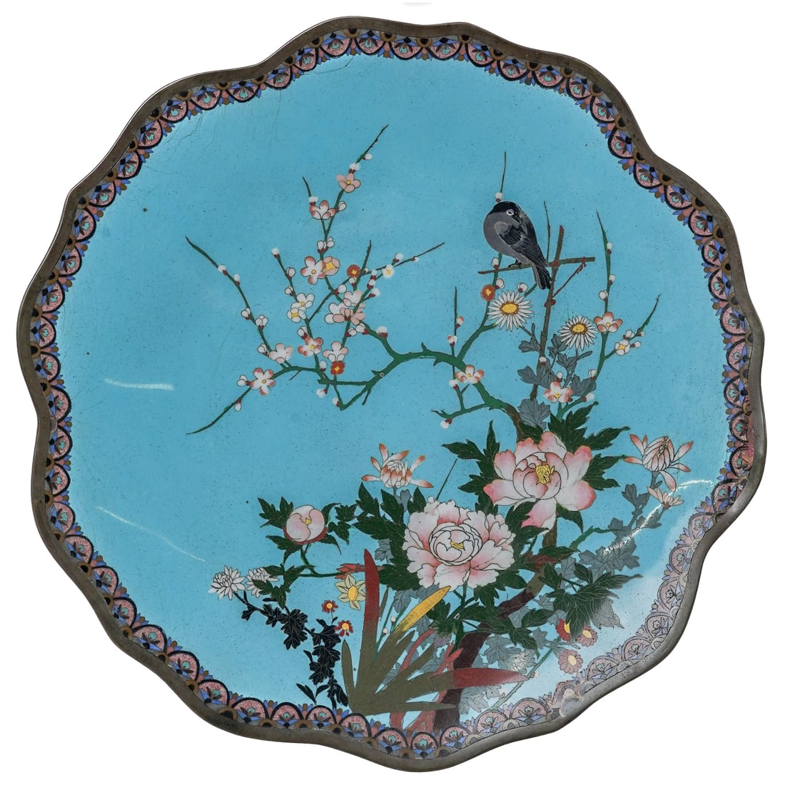 Antique Japanese Enameled Bronze Cloisonne Charger (1 of 4)