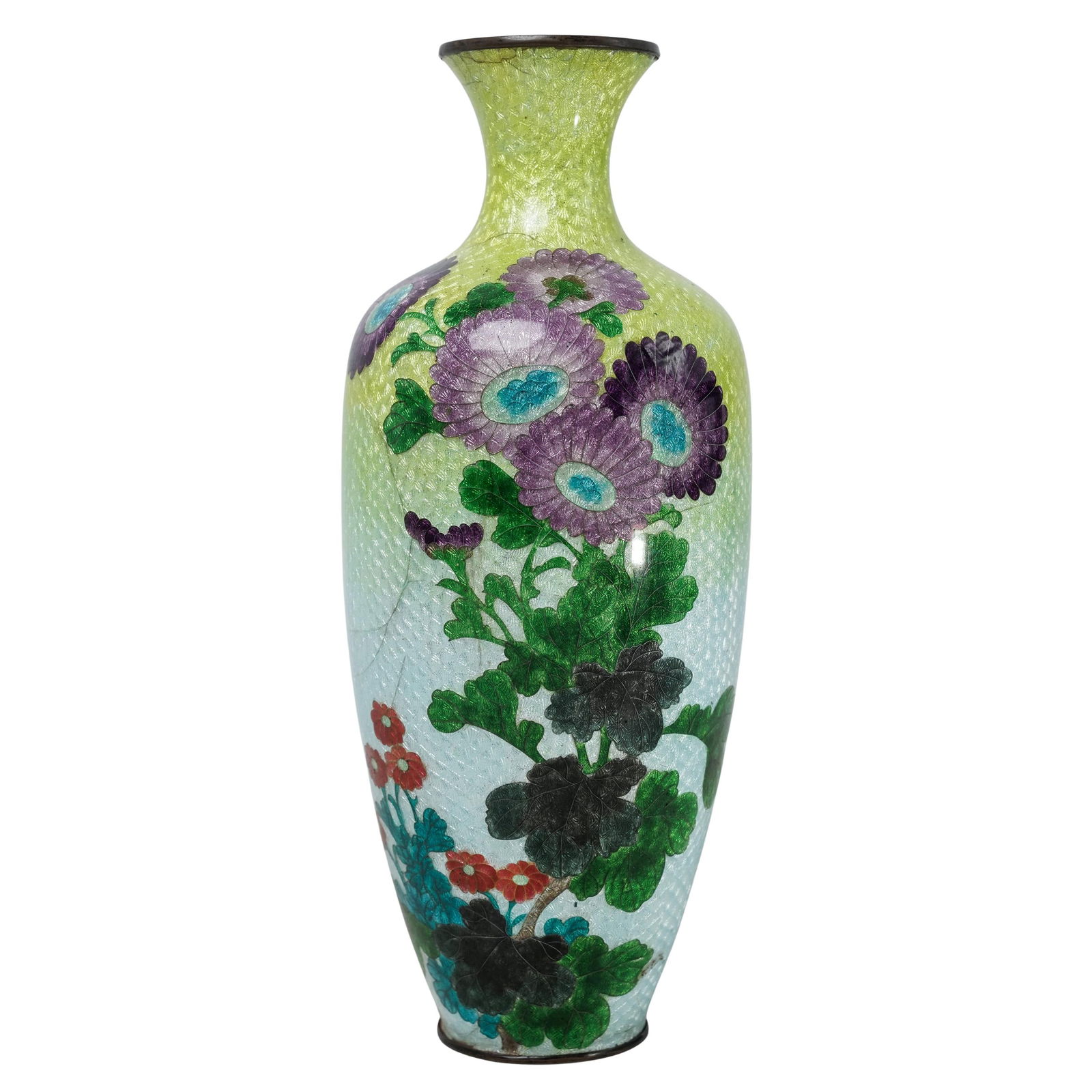 Japanese Ginbari Cloisonne Enamel Floral Vase (1 of 3)