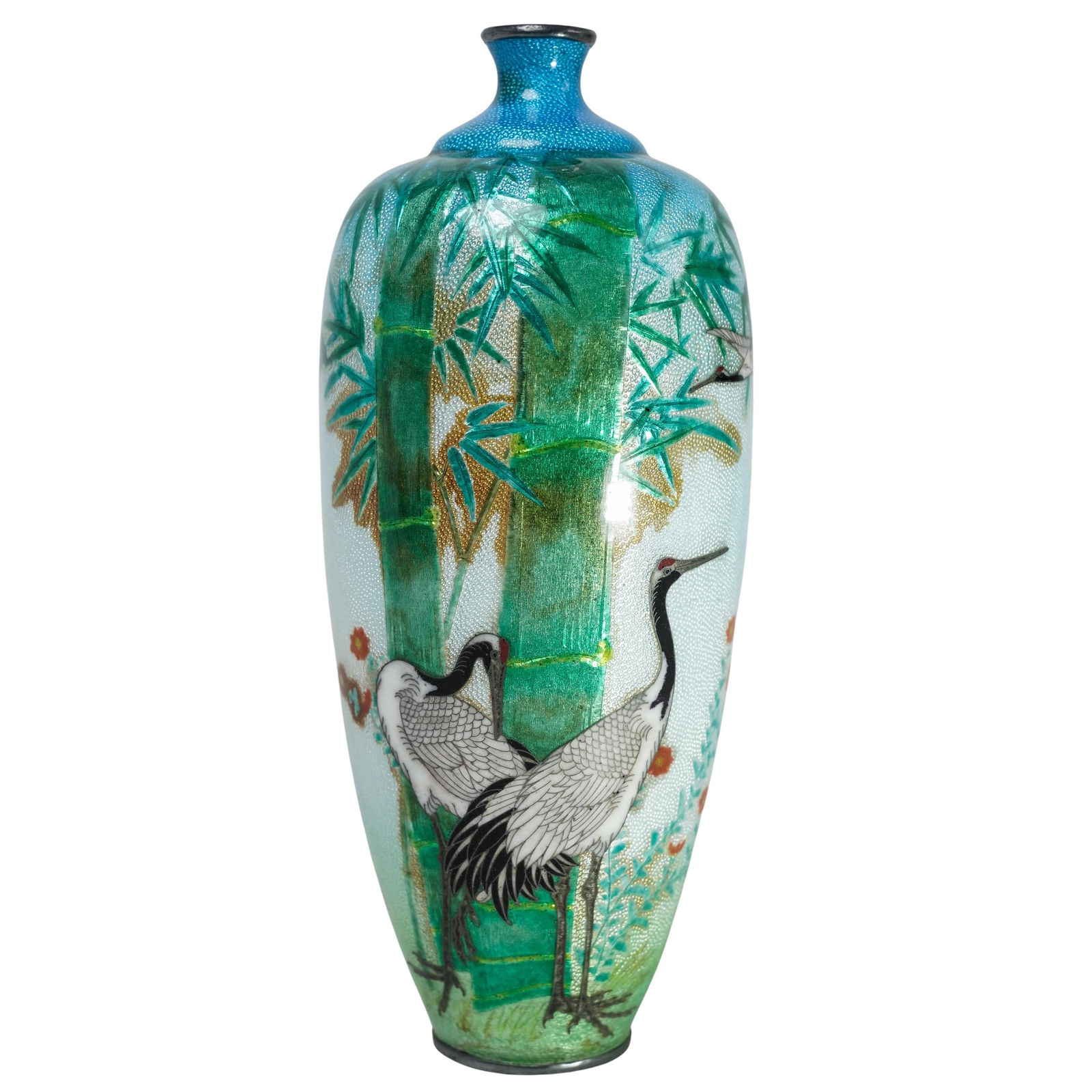 Japanese Meiji Ginbari Cloisonne Enamel Crane Vase (1 of 4)