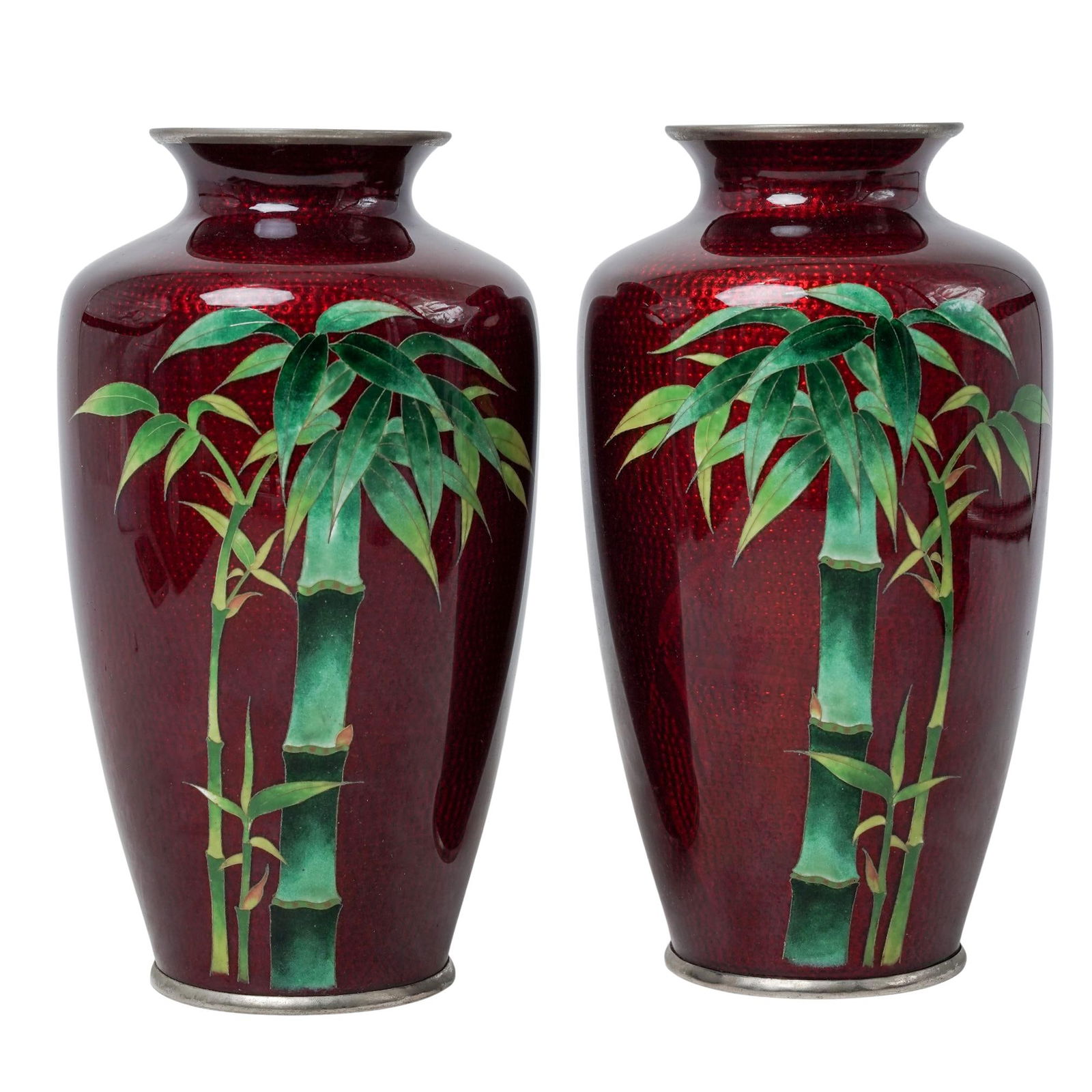 Pair of Japanese Cloisonne Enamel Bamboo Vases (1 of 4)
