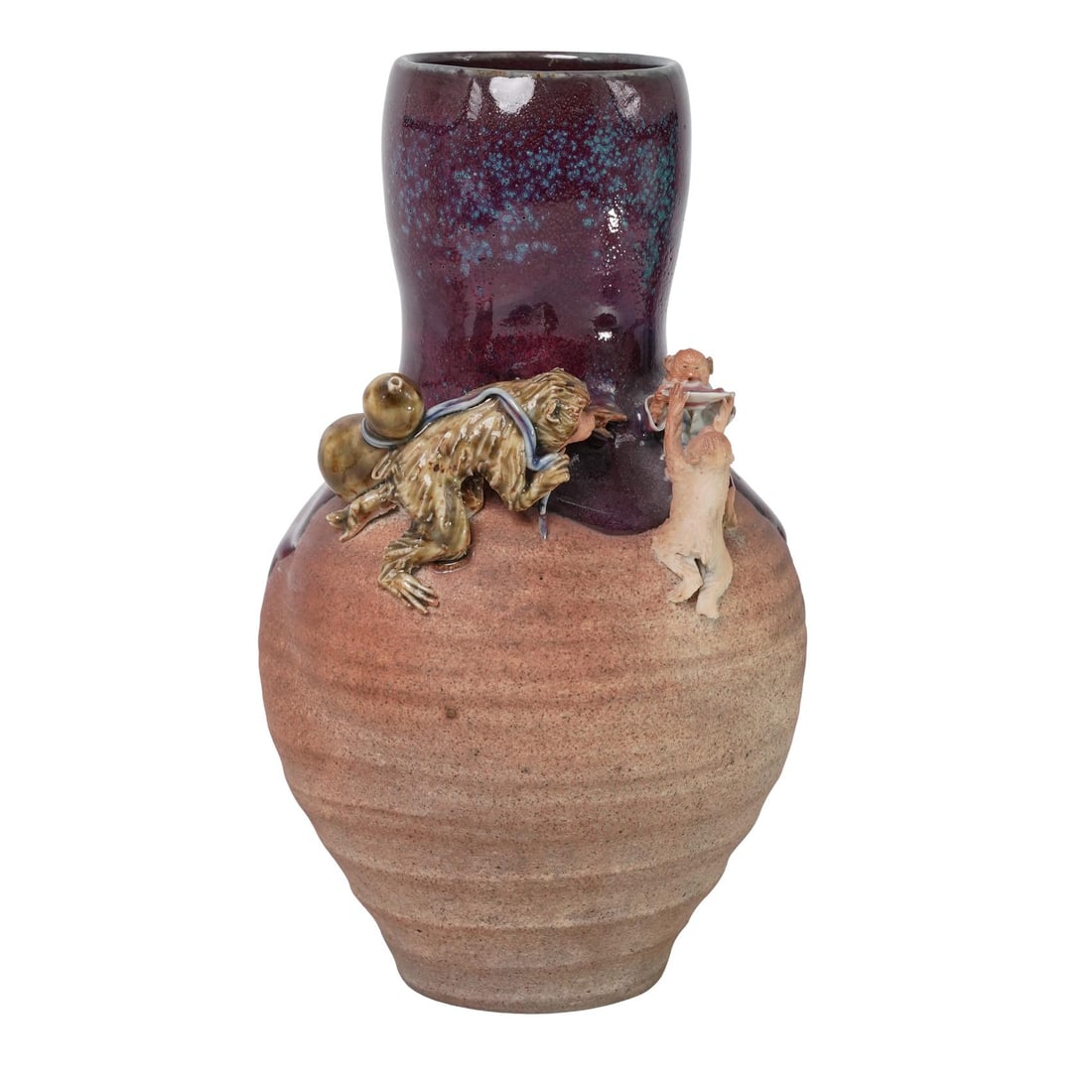 Japanese Meiji Period Sumida Gawa Pottery Vase with Monkeys (1 of 6)