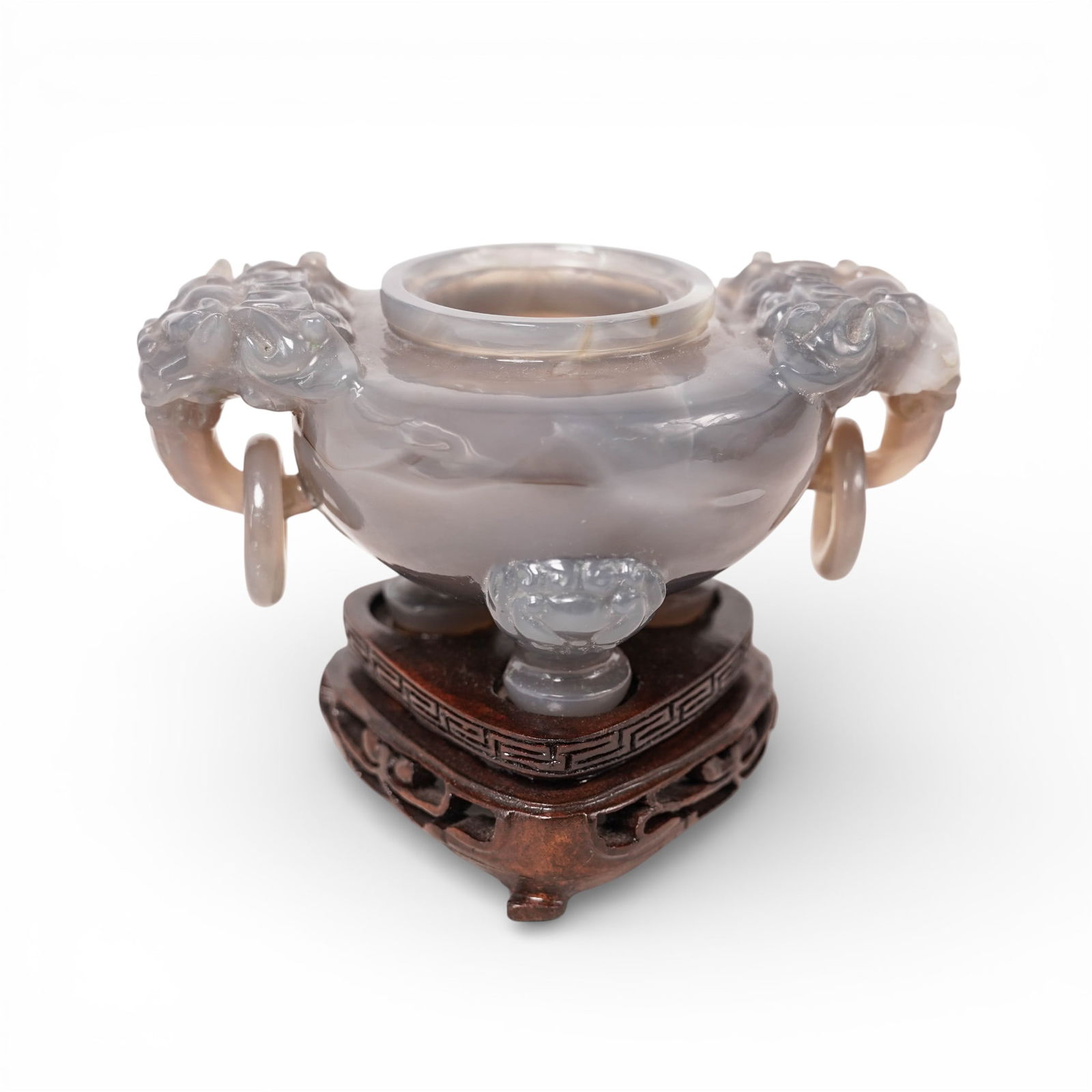 Chinese Carved Agate Censer on Wooden Stand (1 of 5)