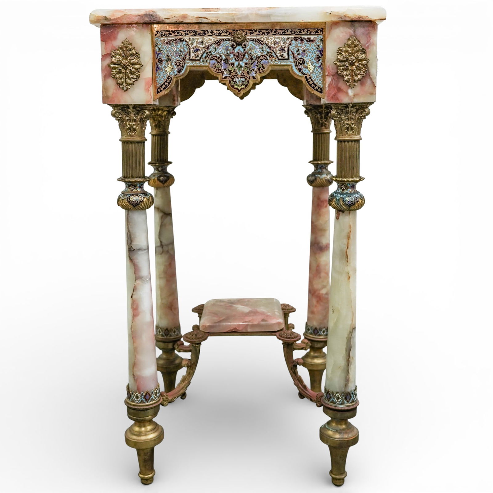 Antique Belle Epoque French Onyx & Champleve Bronze Pedestal Table (1 of 10)
