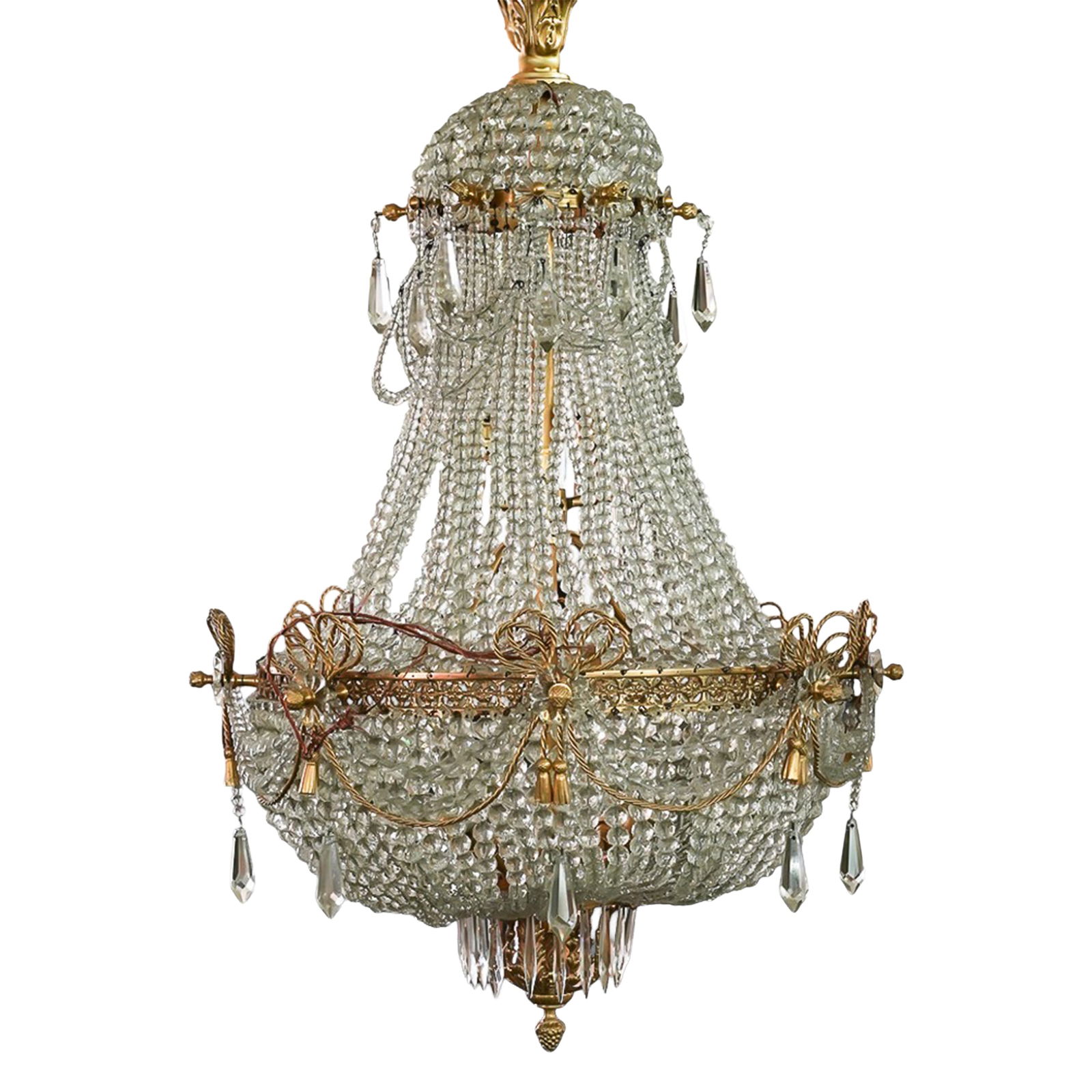 Antique French Empire Style Bronze & Crystal Basket Chandelier (1 of 7)