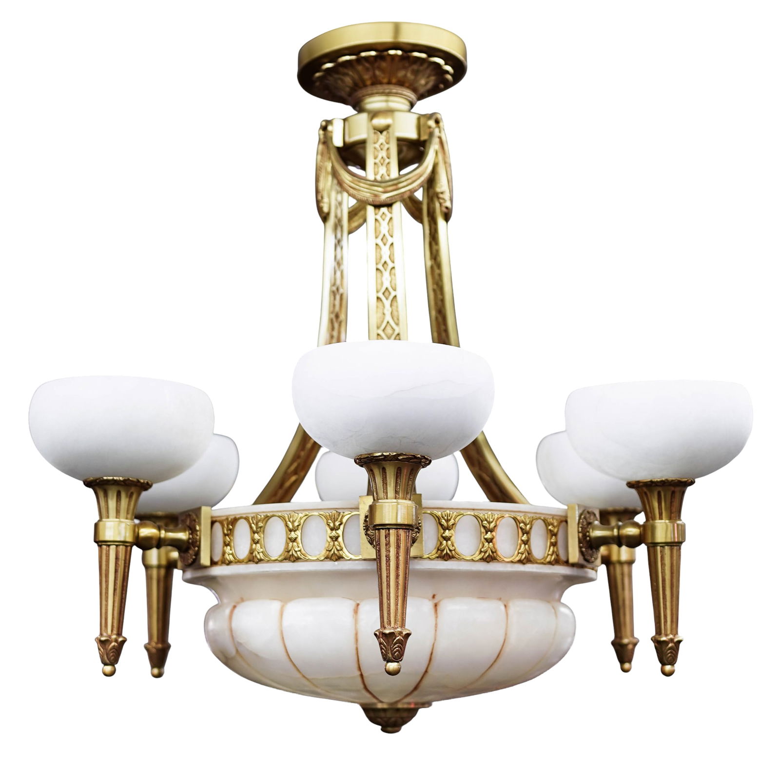Empire Style Bronze and Alabaster Chandelier (1 of 5)