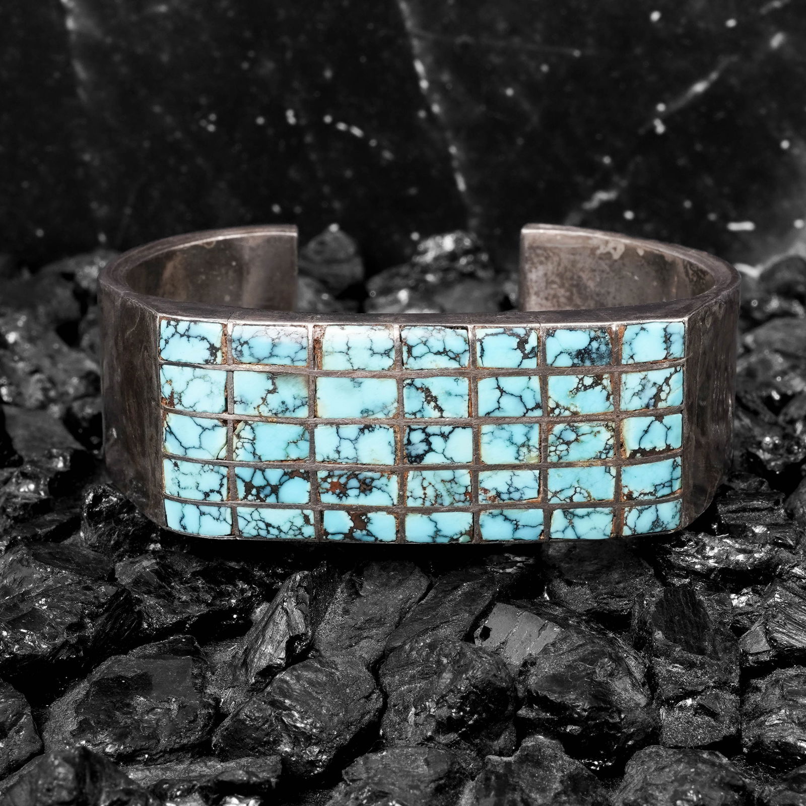 Vintage Zuni Sterling Silver & Turquoise Inlay Cuff Bracelet (1 of 6)