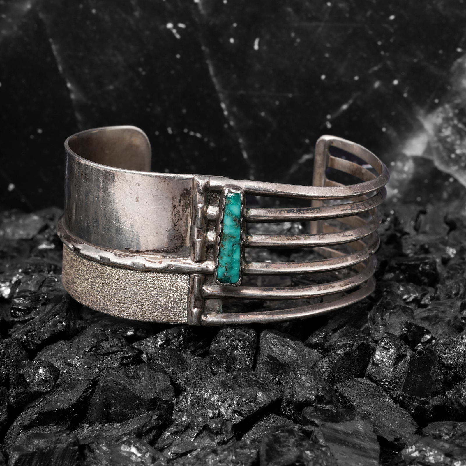 Vintage Navajo Sterling Silver & Turquoise Cuff Bracelet Signed (1 of 6)