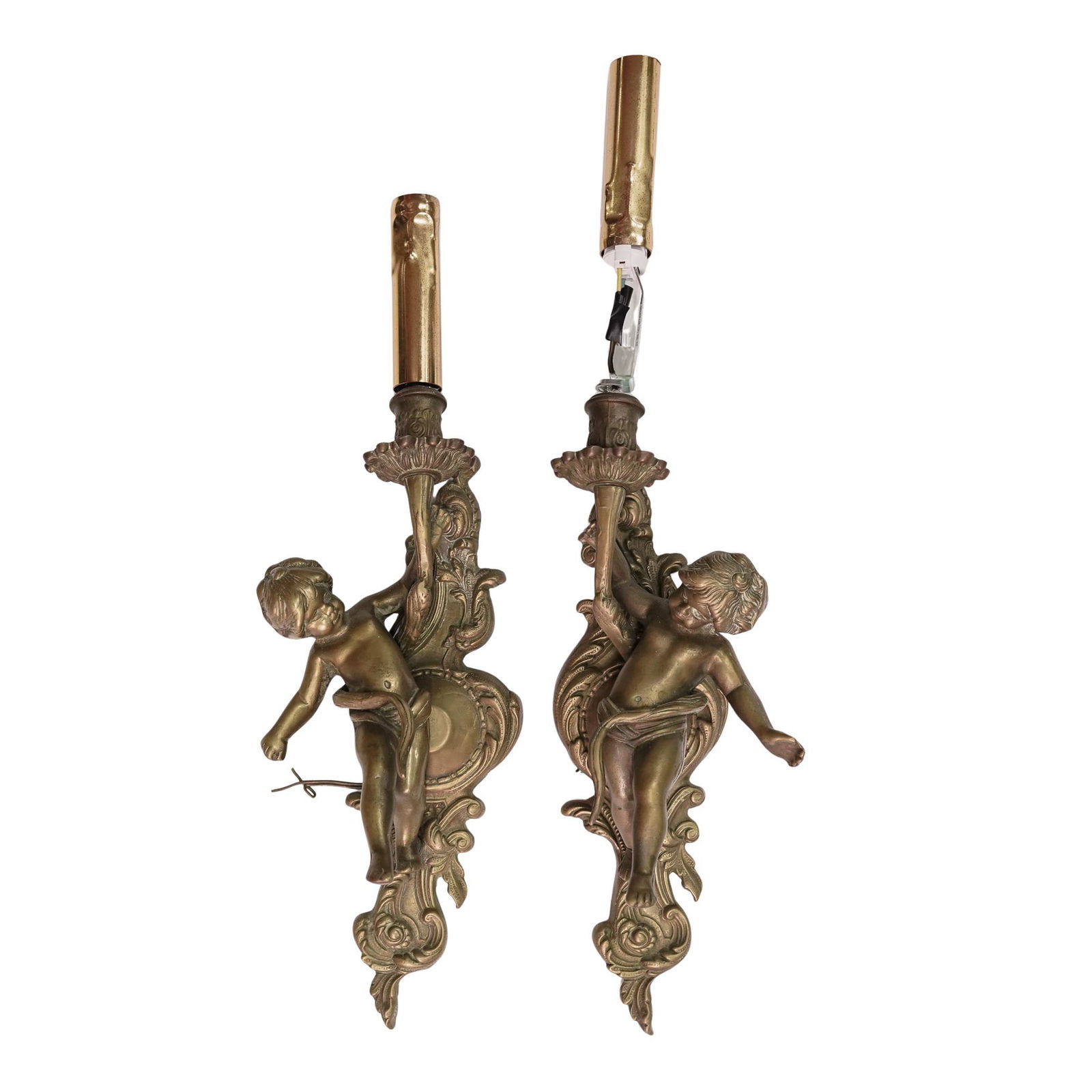 Pair of Vintage French Bronze Cherub Wall Sconces (1 of 2)