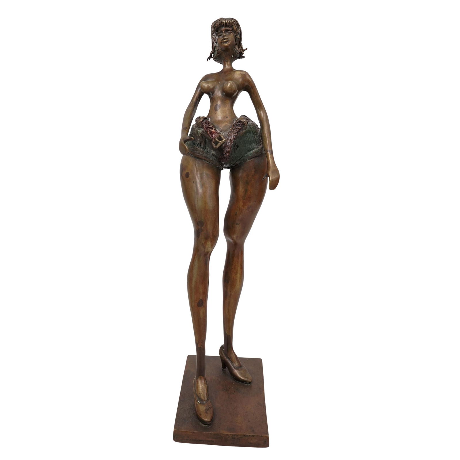 Ernesto Gouza Post-Modern Bronze Sculpture: Ernesto Gouza Post-Modern Bronze Sculpture1996Painted bronze sculpture depicting a topless woman with exaggerated proportions. It is signed and dated by the artist on the base.H: 16.5" W: 4" L: 6"
