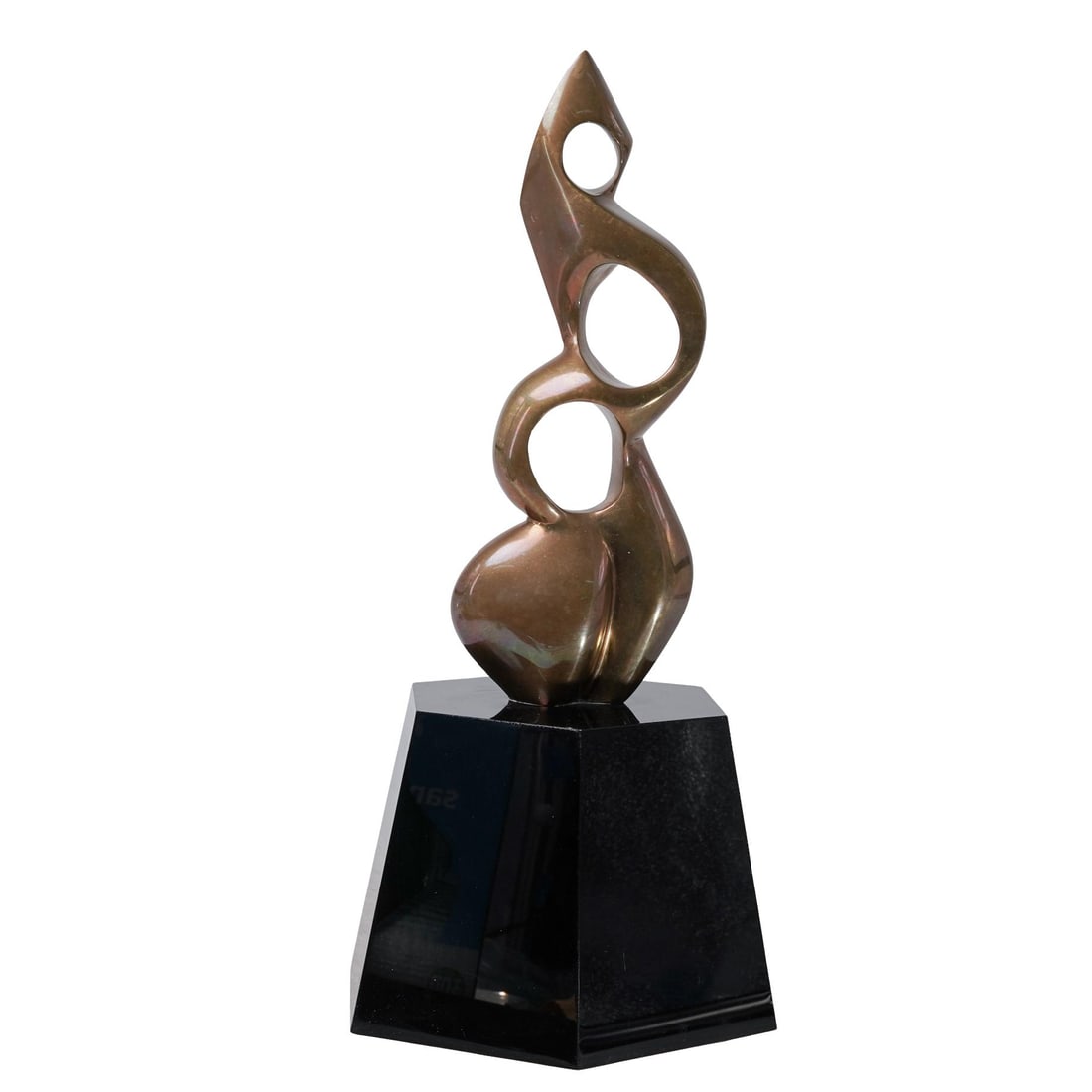 Alfredo Burlini (American, 1910-2006) Abstract Bronze Sculpture: Alfredo Burlini (American, 1910-2006) Abstract Bronze Sculpture1974, USALimited edition modernist cast bronze abstract sculpture mounted to a hexagonal black stone base. It is signed by the artist, da