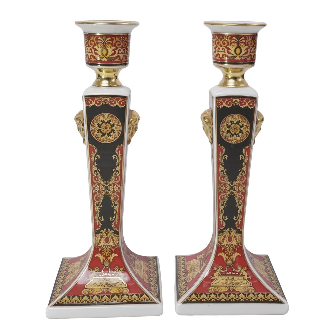 Pair Versace for Rosenthal "Medusa" Porcelain Candle Sticks: Pair Versace for Rosenthal "Medusa" Porcelain Candle Sticks20th century, GermanyThe pair is a collaboration between the luxury fashion house Versace and the German porcelain manufacturer Rosenthal. Th
