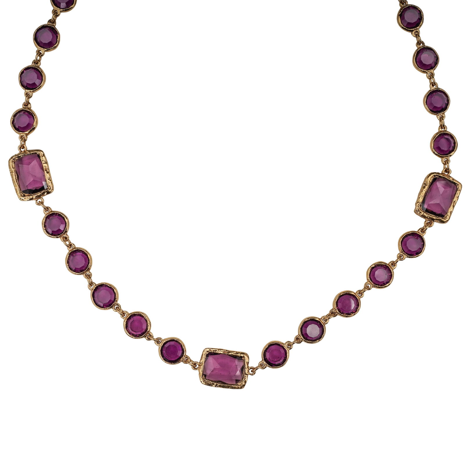 Chanel â€œChicletâ€ Amethyst Crystal Station Sautoir Necklace: Chanel â€œChicletâ€ Amethyst Crystal Station Sautoir NecklaceCirca 1981, FrenchVery long Chanel station (â€œchicletâ€) necklace compos
