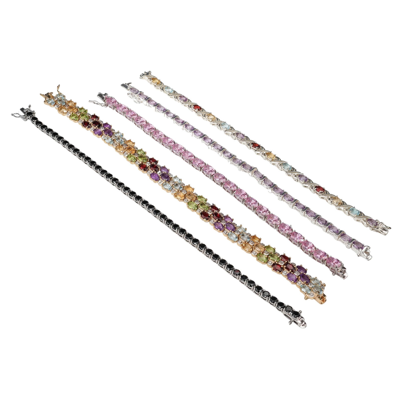 (5 Pcs) Sterling Silver CZ & Synthetic Stone Bracelet Set (1 of 9)