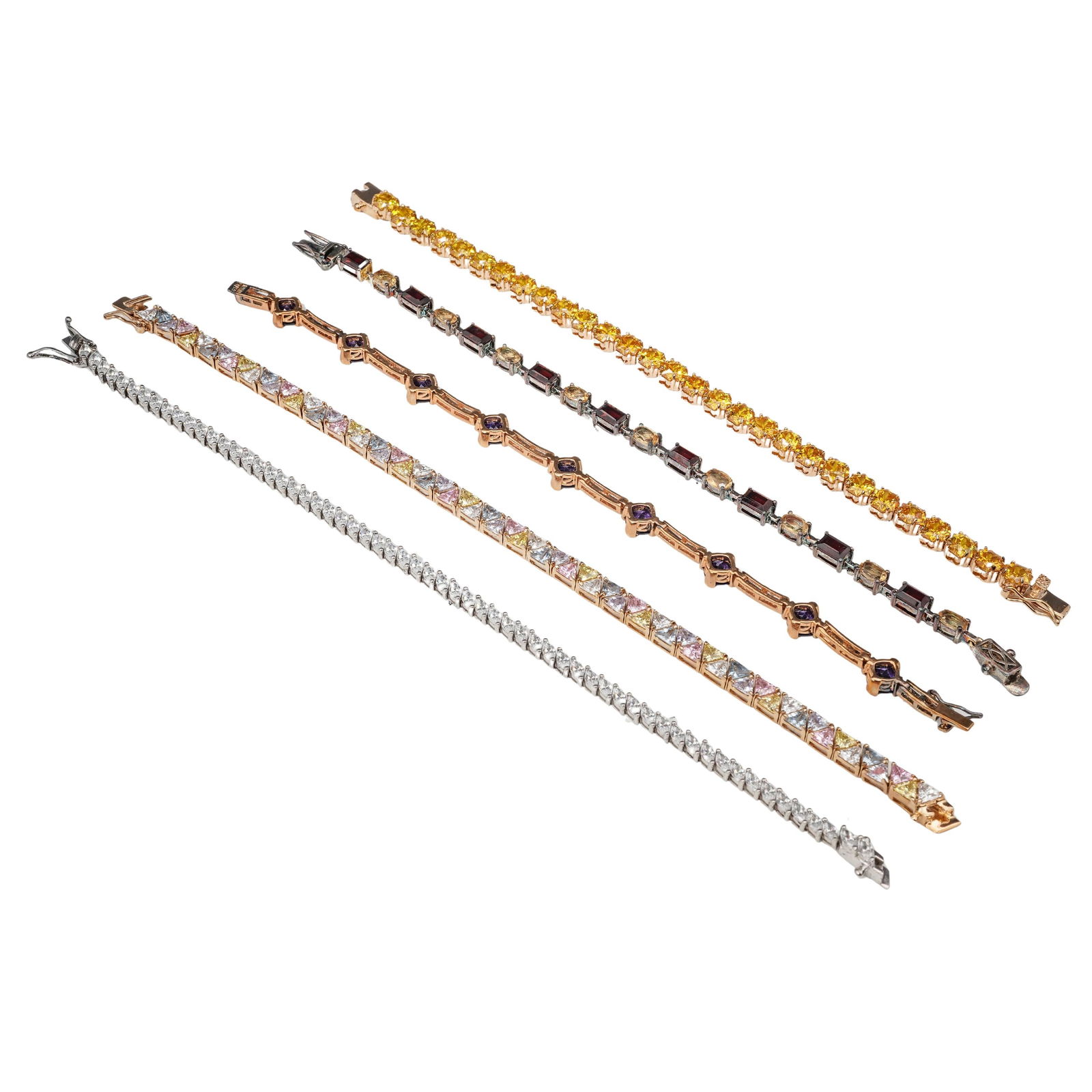 (5 Pcs) Sterling Silver CZ & Synthetic Stone Bracelet Set (1 of 9)