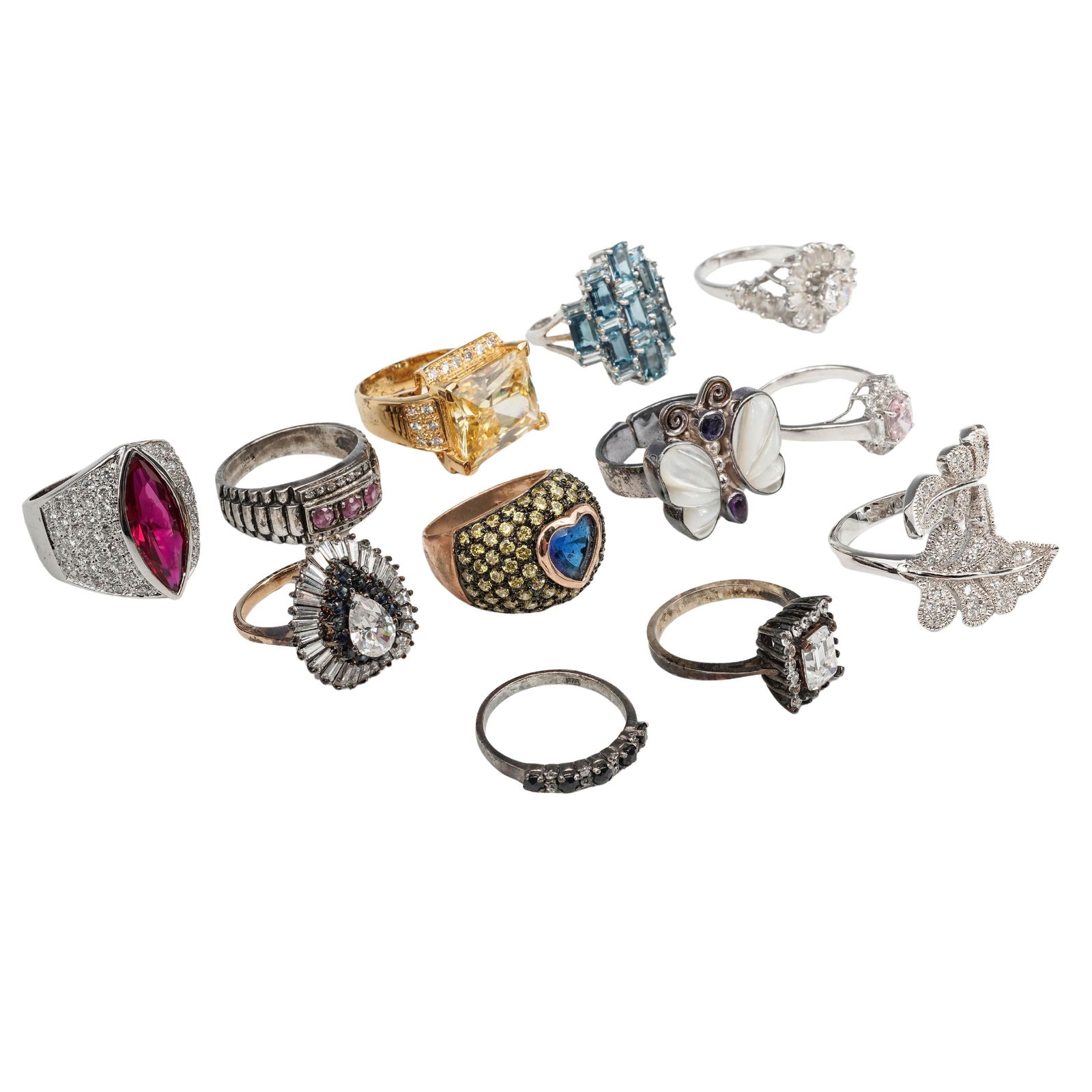 (12 Pc) Sterling & Cubic Zirconia Rings (1 of 13)