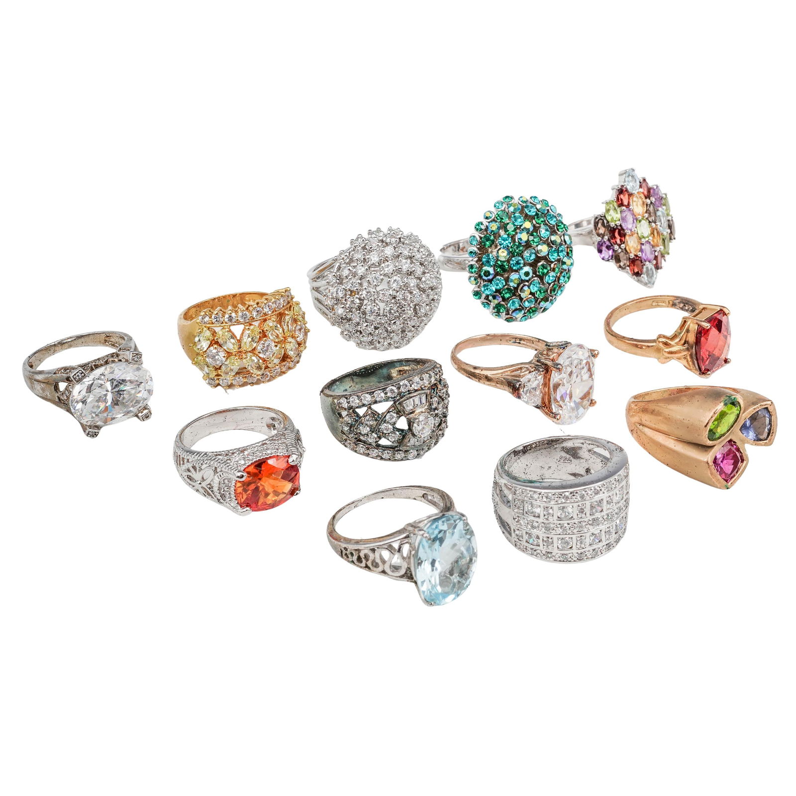 (12 Pc) Sterling Silver & Cubic Zirconia Rings (1 of 12)