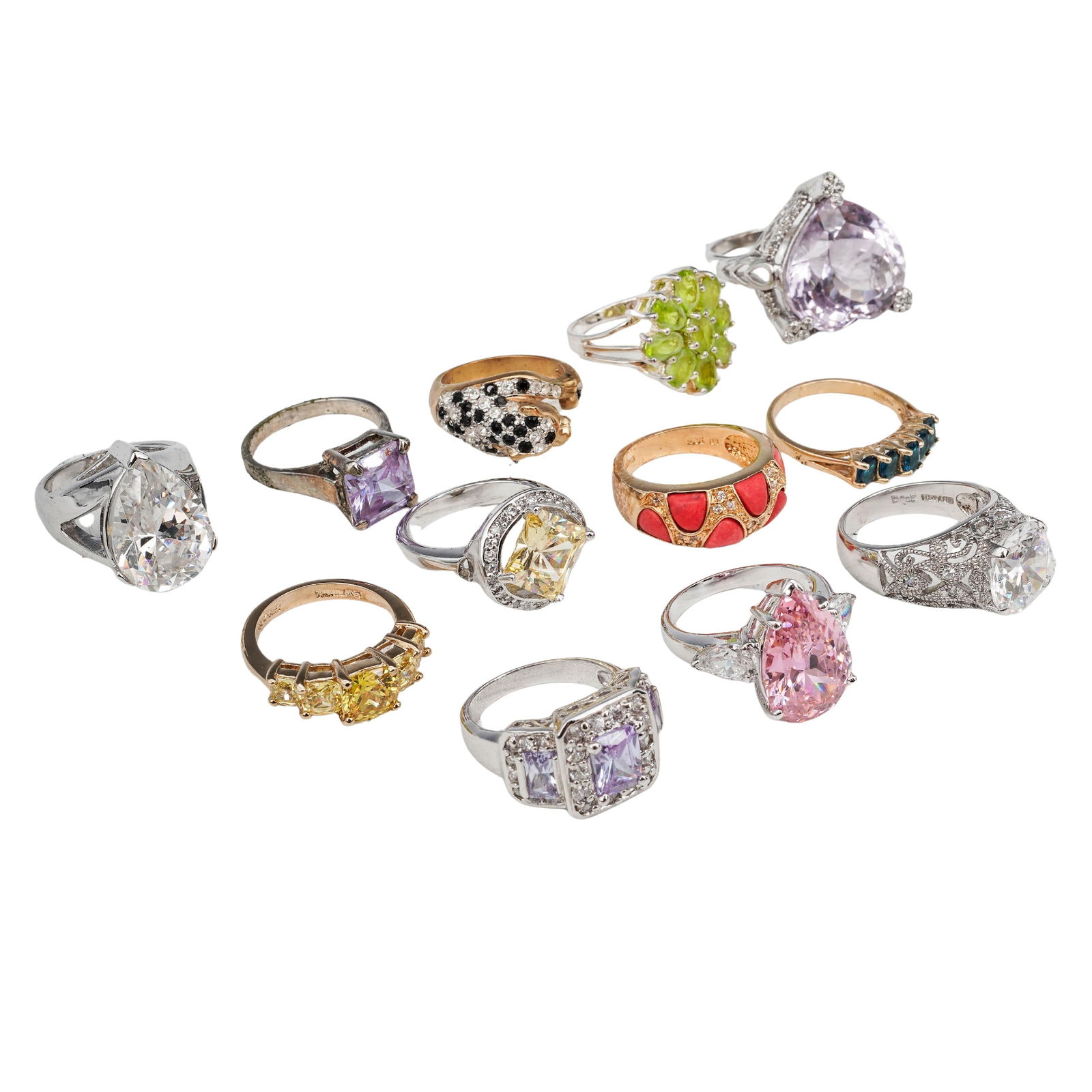 (10 Pc) 14K Gold, Sterling & Semi-Precious Stone Rings (1 of 14)