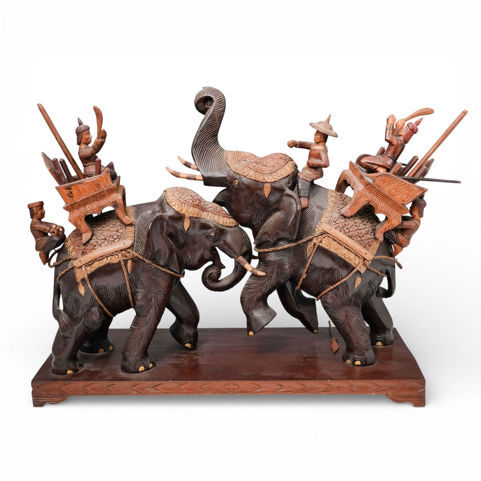 Thai Hand Carved Jousting Elephants Sculpture (1 of 8)