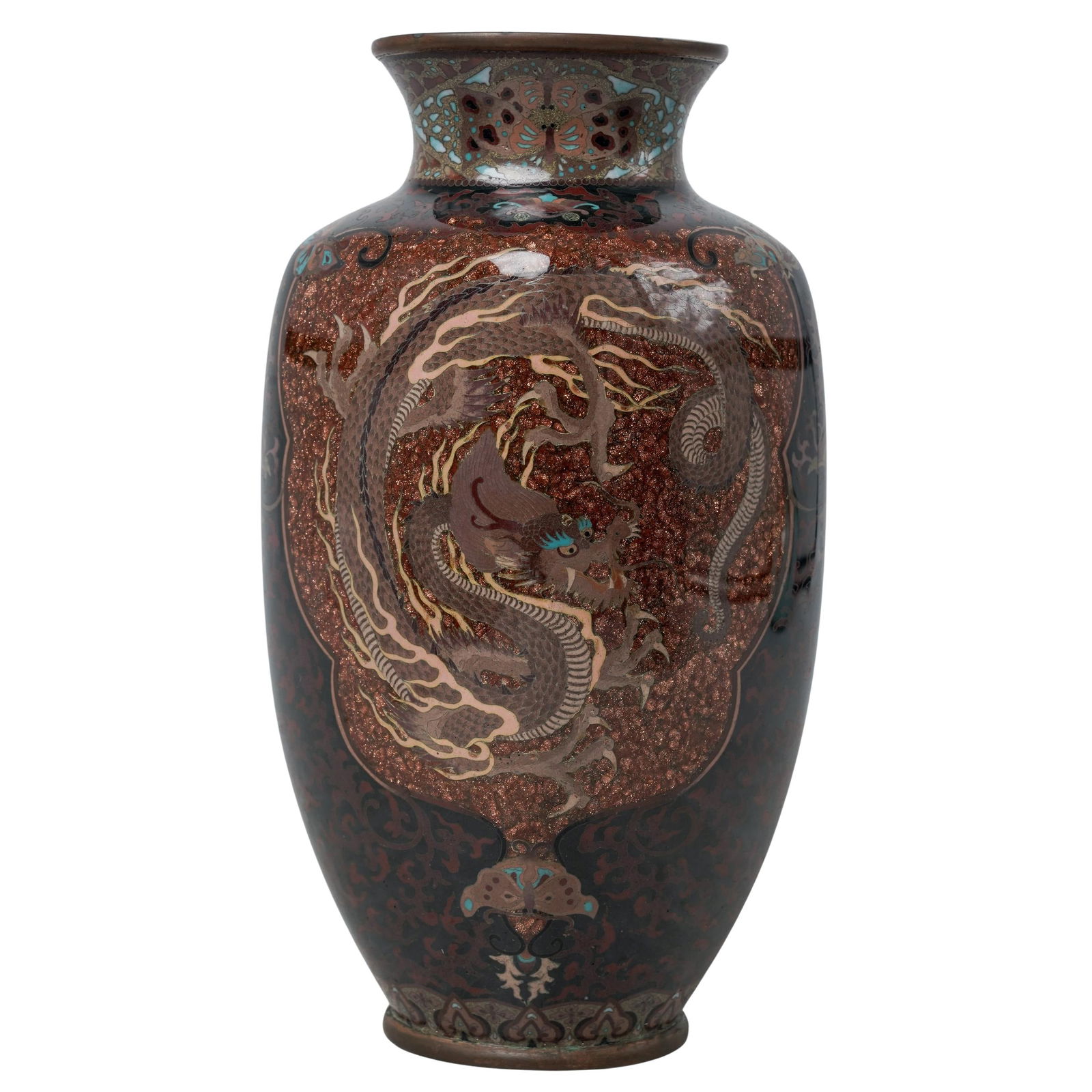 Antique Meiji Japanese Cloisonne Goldstone Dragon Vase (1 of 4)