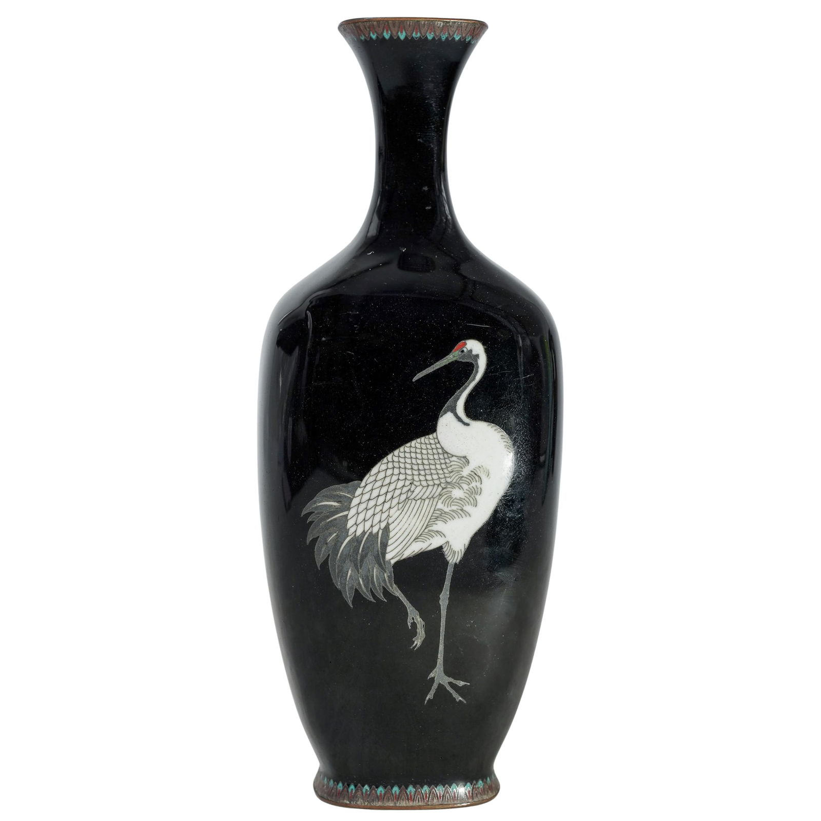 Meiji Japanese Cloisonne Crane Vase (1 of 4)