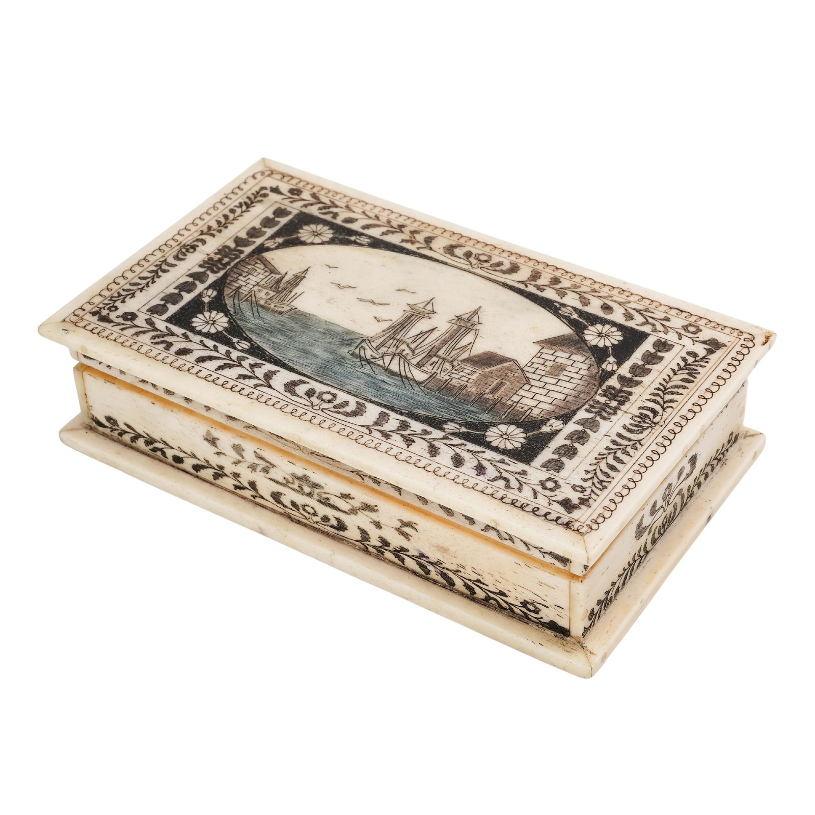 Antique Carved Bone Maritime Snuff Box (1 of 7)