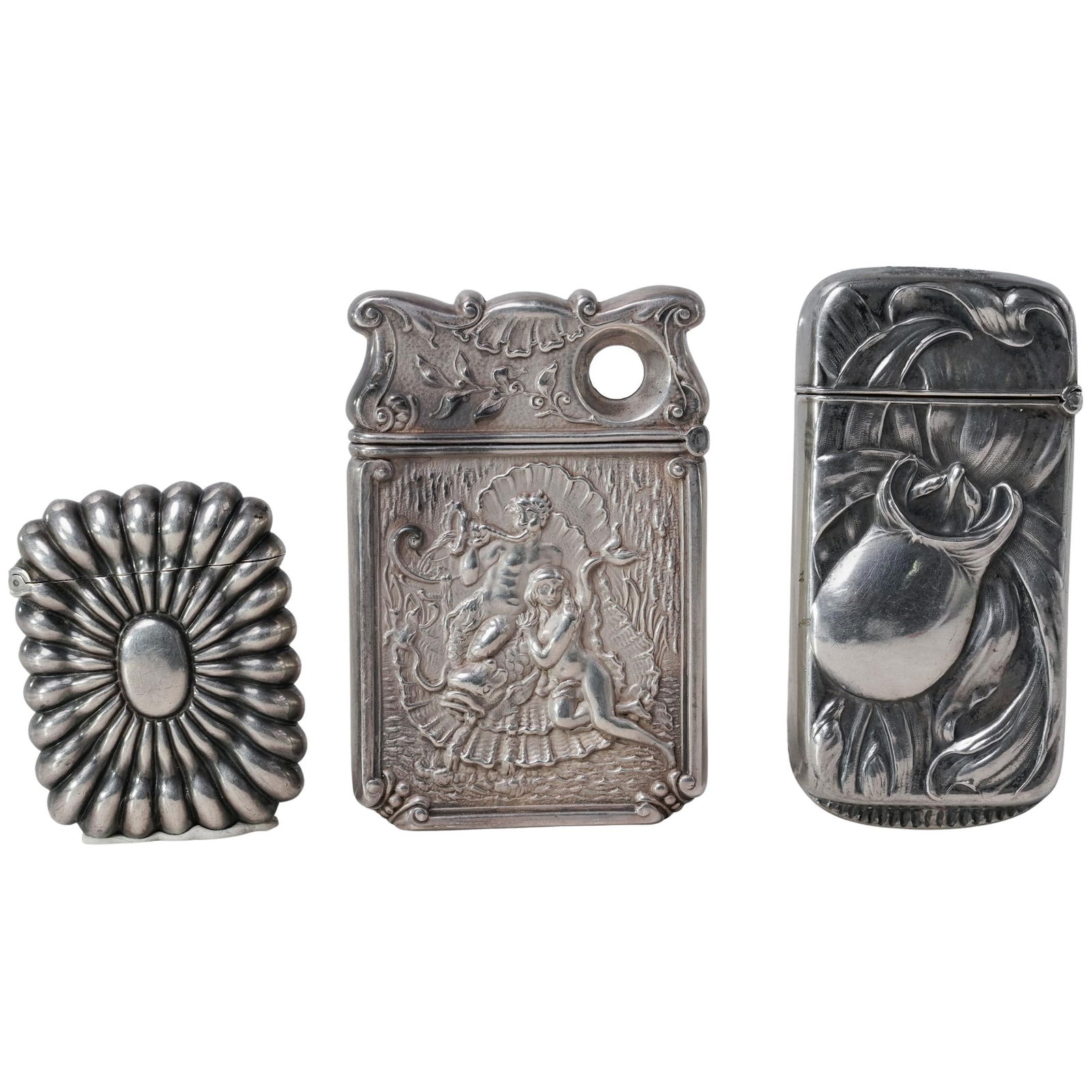 (3 Pc) Antique Sterling Silver Match Safes (1 of 3)