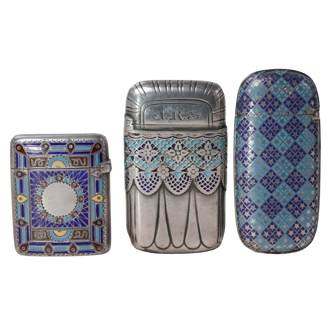 (3pc) Antique Sterling Silver And Enamel Match Safes (1 of 5)