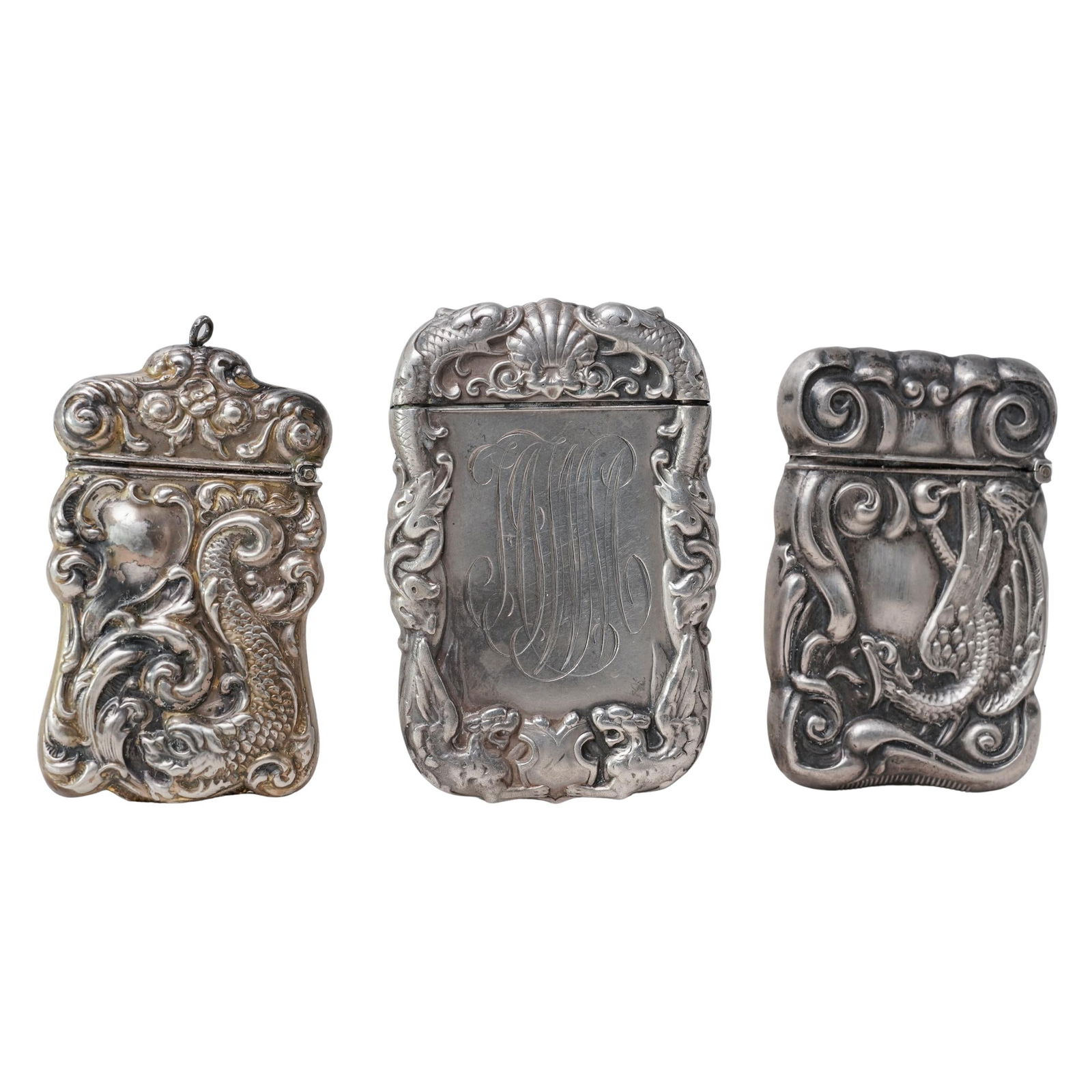 (3pc) Art Nouveau Assorted Sterling Silver Match Safe (1 of 5)