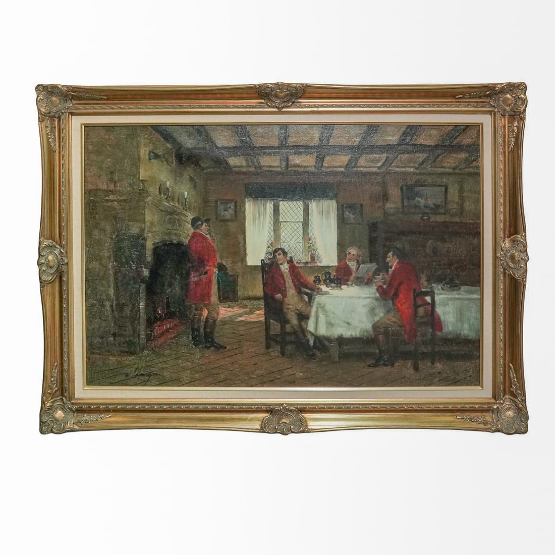 E. Larroque (20th cent.) Interior Scene Oil on Canvas Painting (1 of 4)