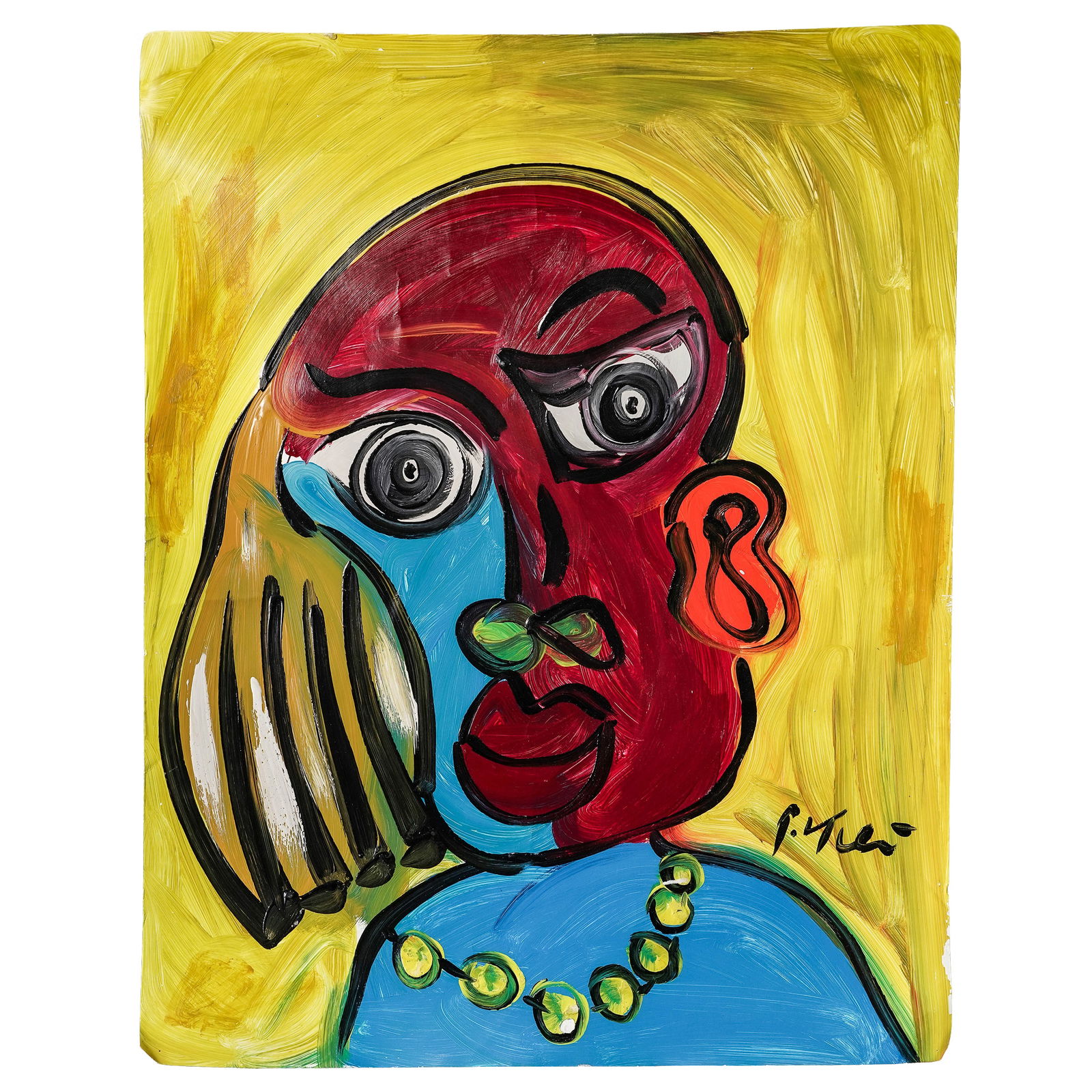 Peter Keil (German, b. 1942) "Liza Minelli" Abstract Portrait Oil on Paper: Peter Keil (German, b. 1942) "Liza Minelli" Abstract Portrait Oil on Paper20th century, GermanAn abstract portrait by Peter Keil (German, born 1942), oil on paper. Signed in right side. Marked on back