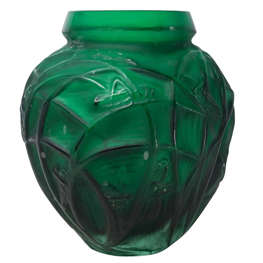 After R. Lalique "Sauterelles" Emerald Glass Vase (1 of 4)