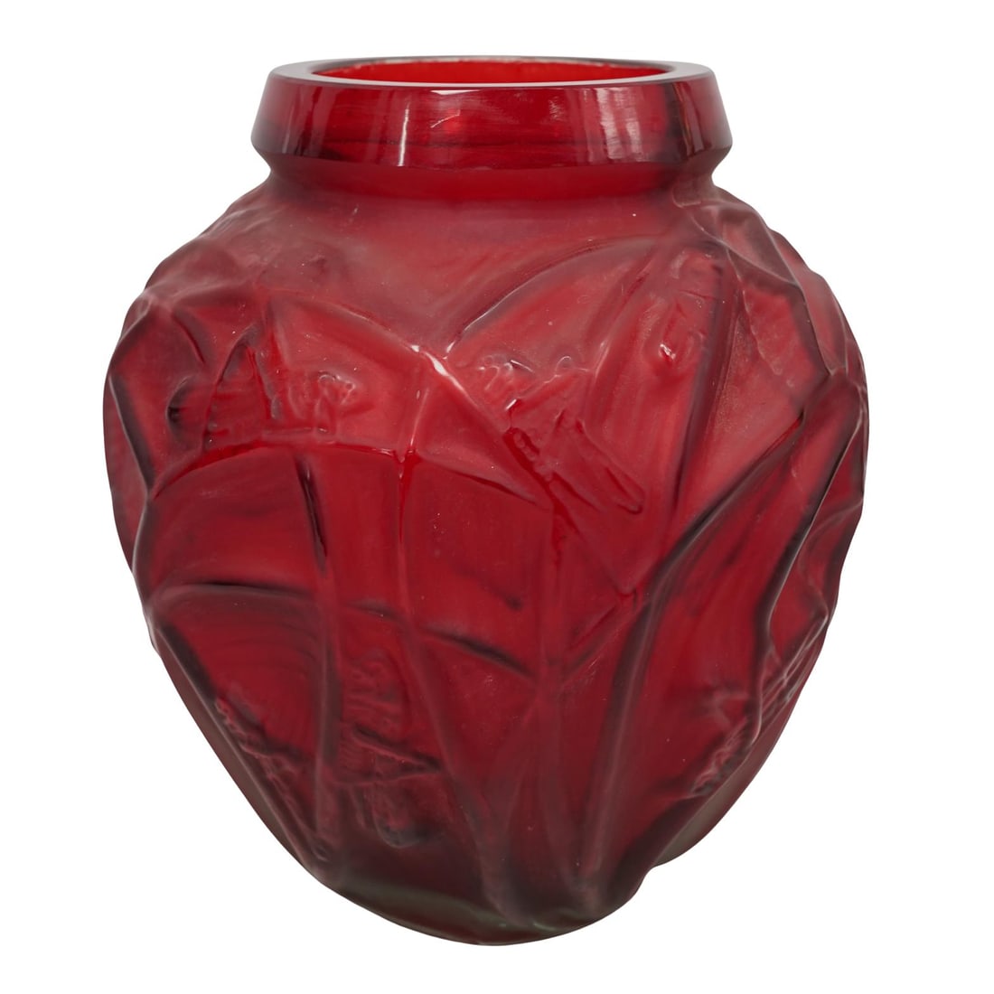 After R. Lalique "Sauterelles" Ruby Glass Vase (1 of 4)