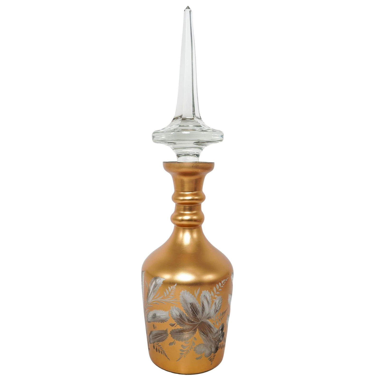 Large Antique Gilt Glass Floral Etched Decanter (1 of 7)