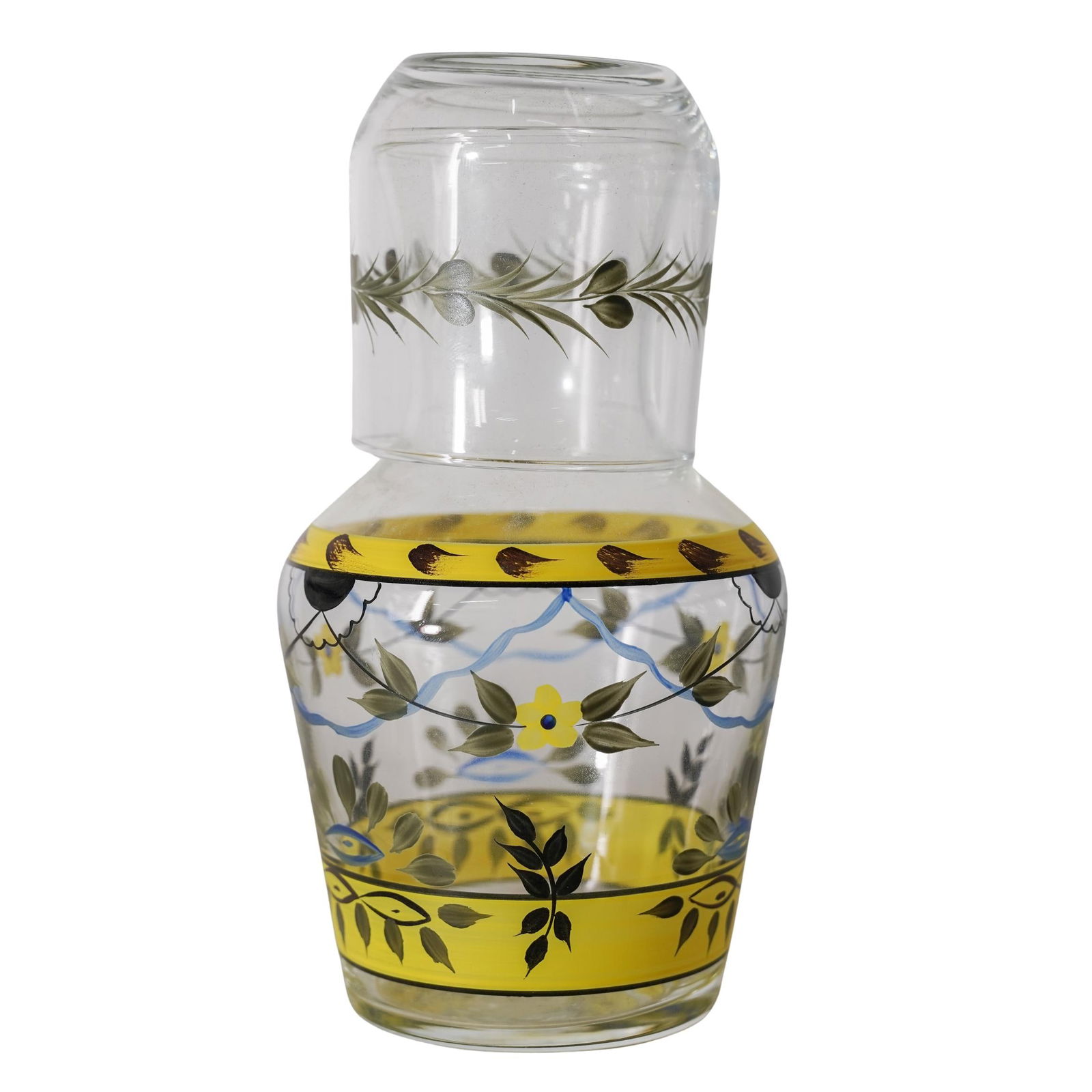 Mackenzie Childs Hand Painted Glass Tumble Up Carafe (1 of 4)