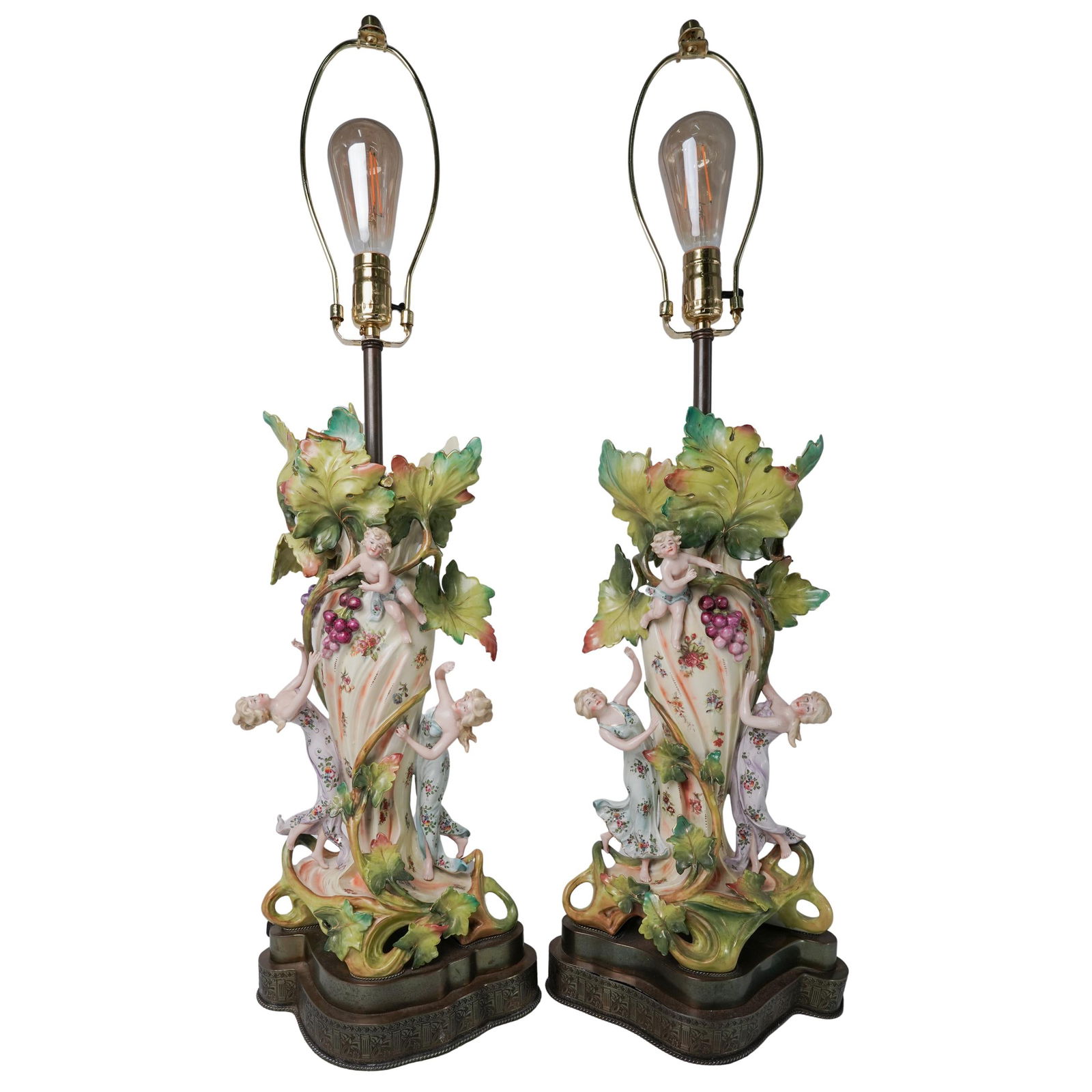 Pair of Antique Saxony German Porcelain Vase Lamps (1 of 8)