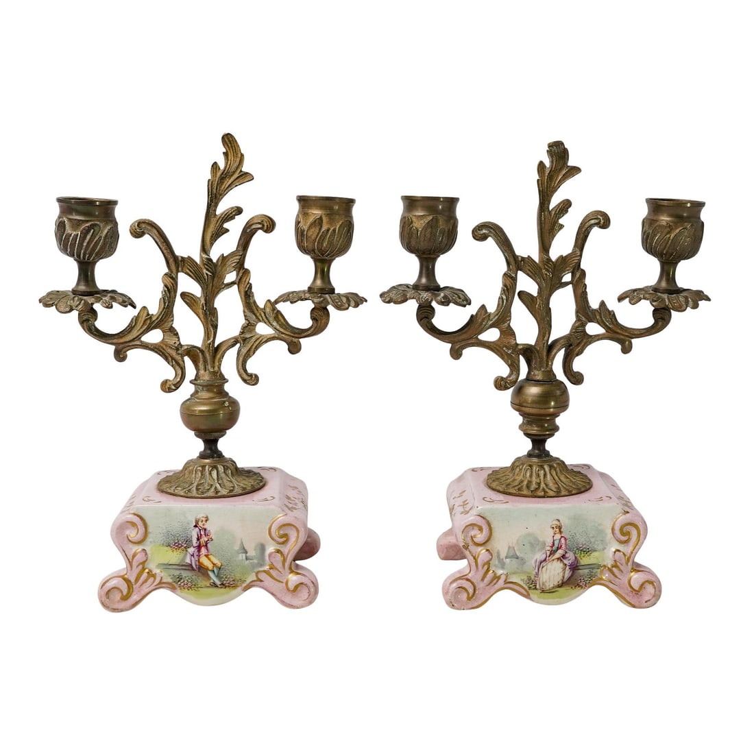 Pair of French Antique Bronze And Porcelain Candelabras (1 of 4)