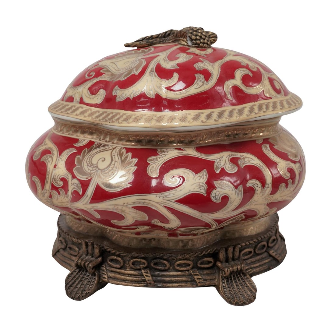 Chinese Style Porcelain Lidded Tureen on bronze stand (1 of 6)
