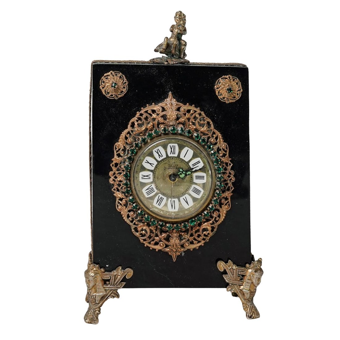 Antique Walt Black Onyx Gilt Mounted Alarm Clock (1 of 5)